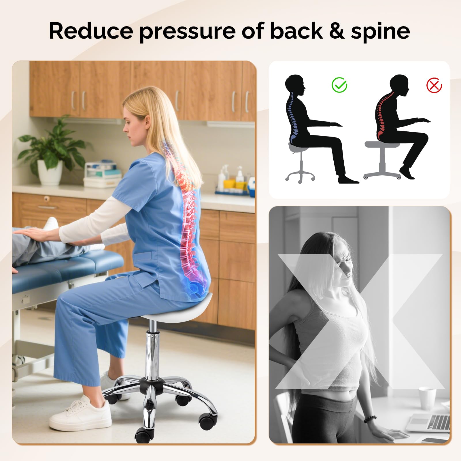 OmySalon Hydraulic Adjustable Rolling Saddle Stool with Swivel Wheels