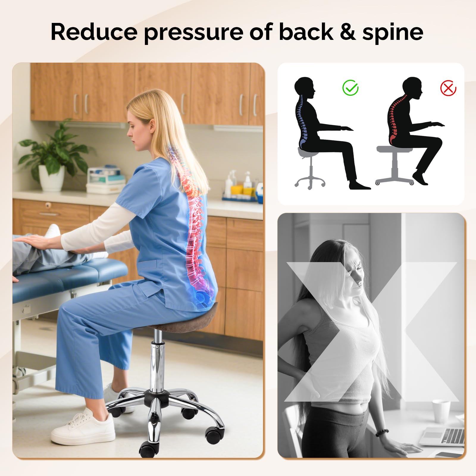 OmySalon Hydraulic Adjustable Rolling Saddle Stool with Swivel Wheels