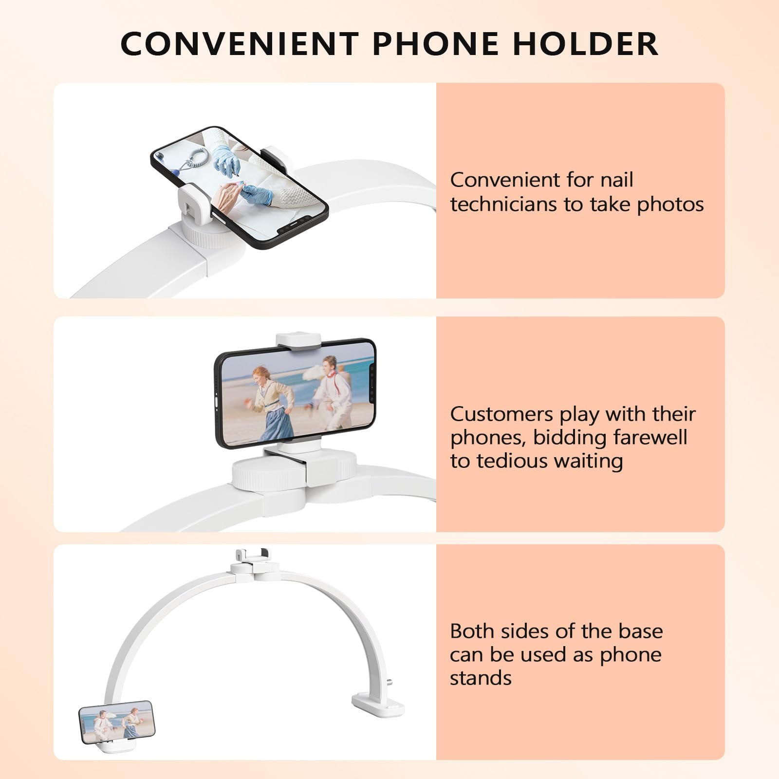 OmySalon 29" Foldable Shadowless Half Moon LED Nail Lamp with 3000-6500K Adjustable Color Temperature, Stepless Dimming & Phone Holder