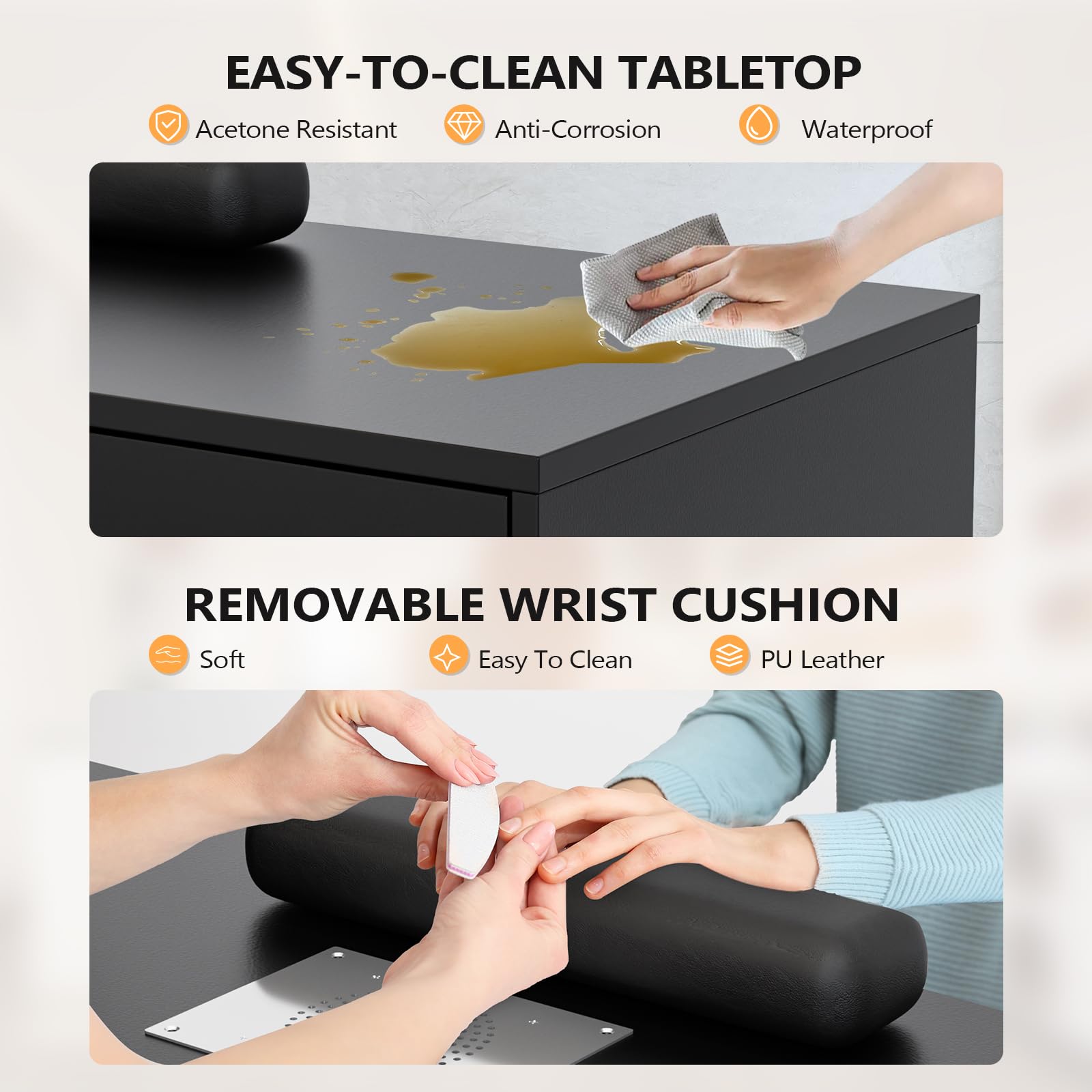 OmySalon MT-LS 52" L Shaped Nail Manicure Table w/Polish Display Rack & Electric Dust Collector & Wrist Rest