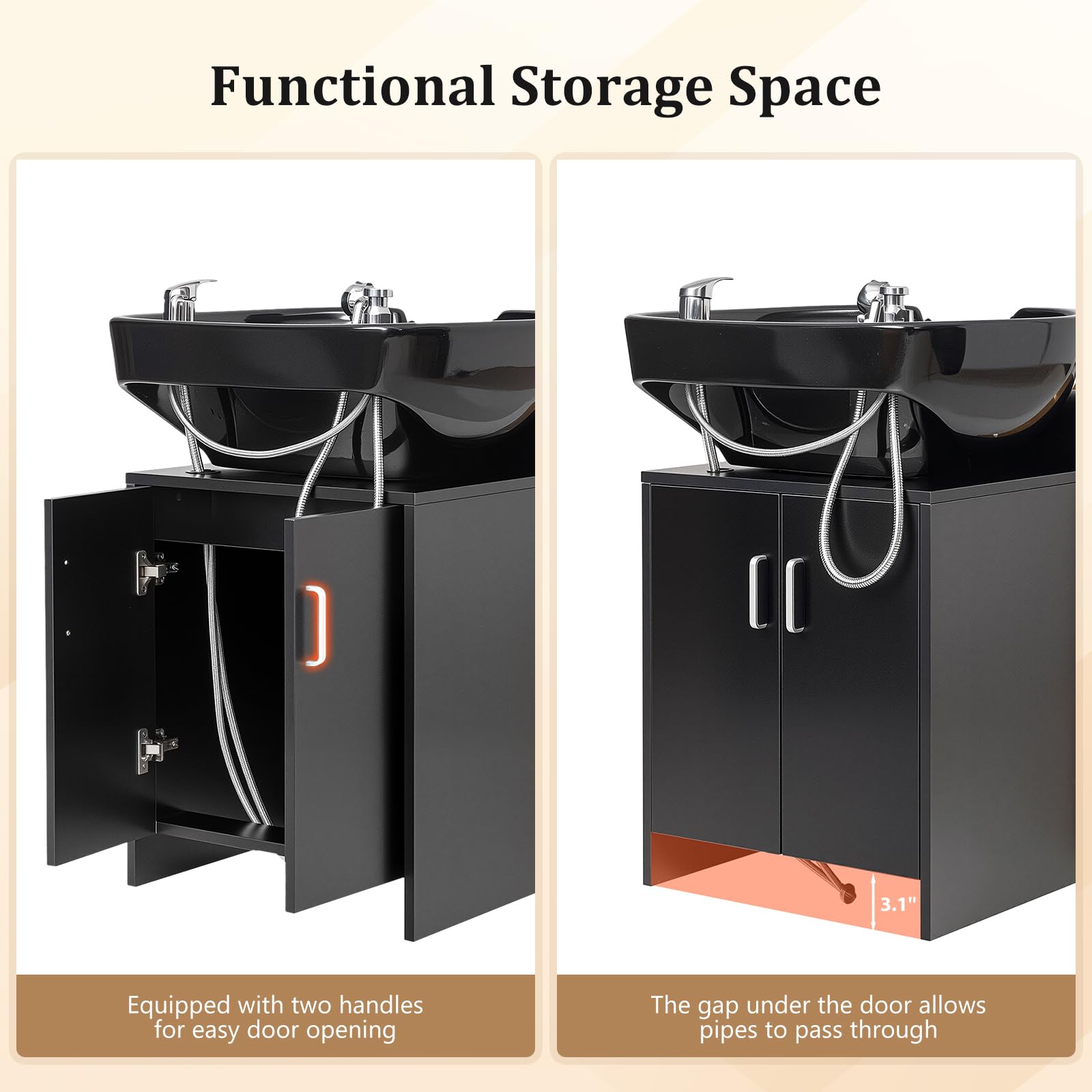 OmySalon BU2401 Salon Shampoo Backwash Chair Unit with Ceramic Shampoo Bowl & Storage Cabinet Station & Independent Footrest