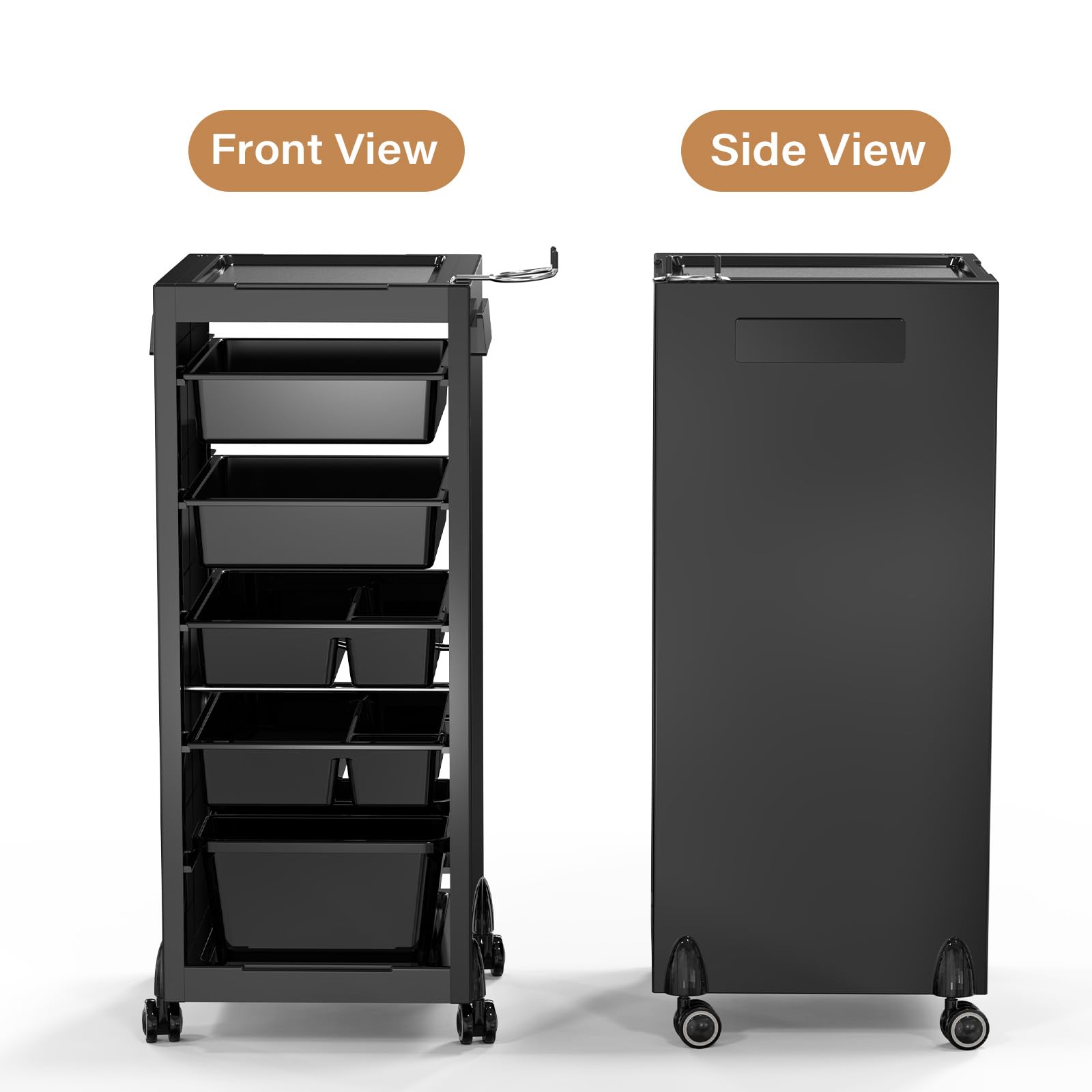 OmySalon ST1801 Rolling Salon Trolley Cart w/Wheels & 6 Drawers Hair Dryer Holders