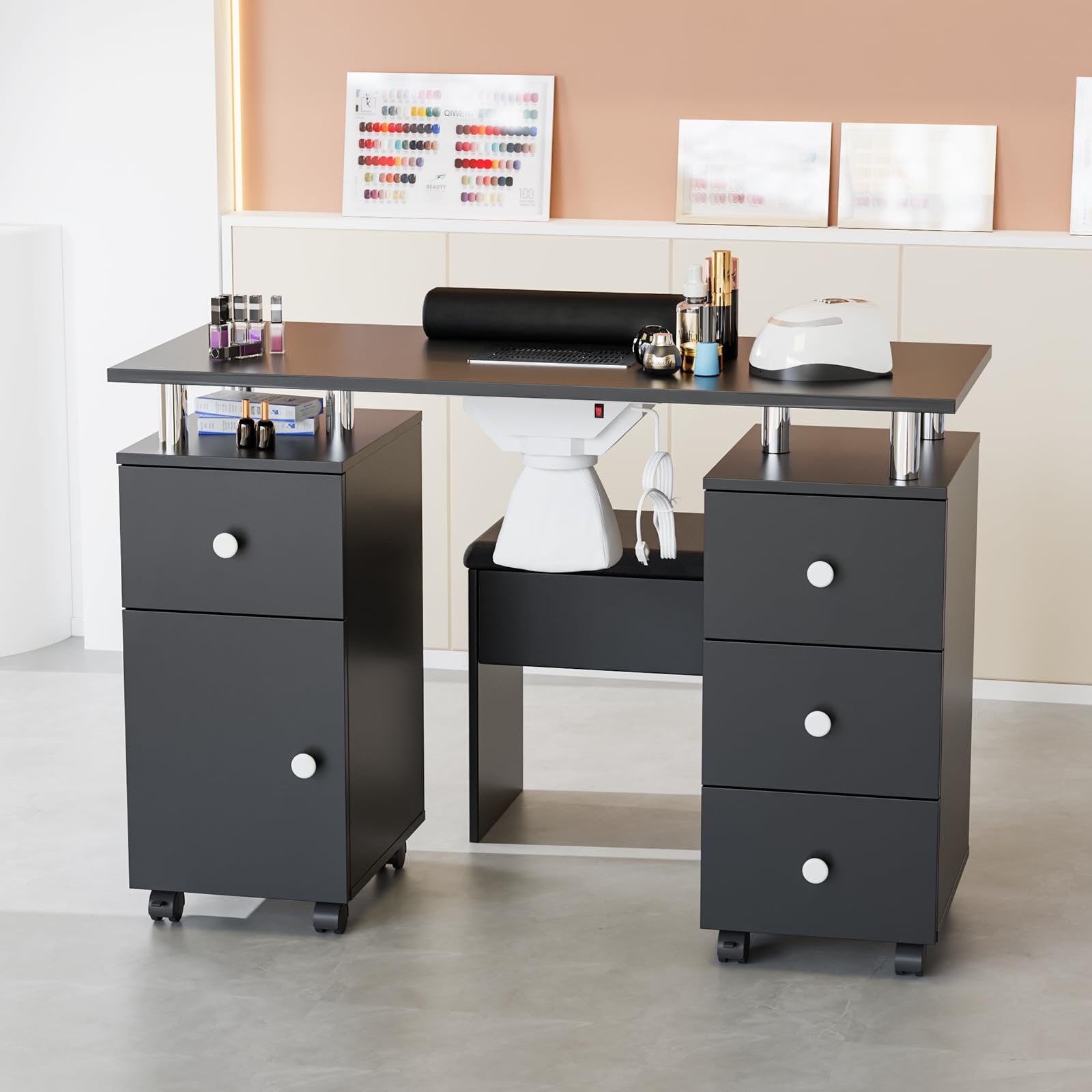 OmySalon MT-DCCH Nail Manicure Table and Chair Set w/Electric Dust Collector & Wrist Rest