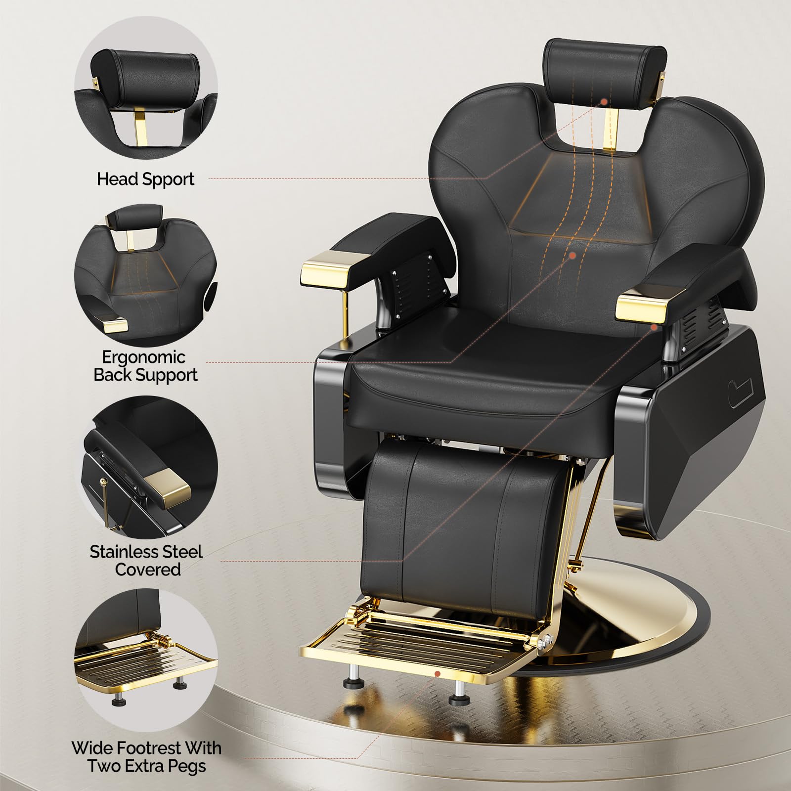 OmySalon BC1202 Classical Style Heavy Duty Hydraulic Reclining Barber Chair