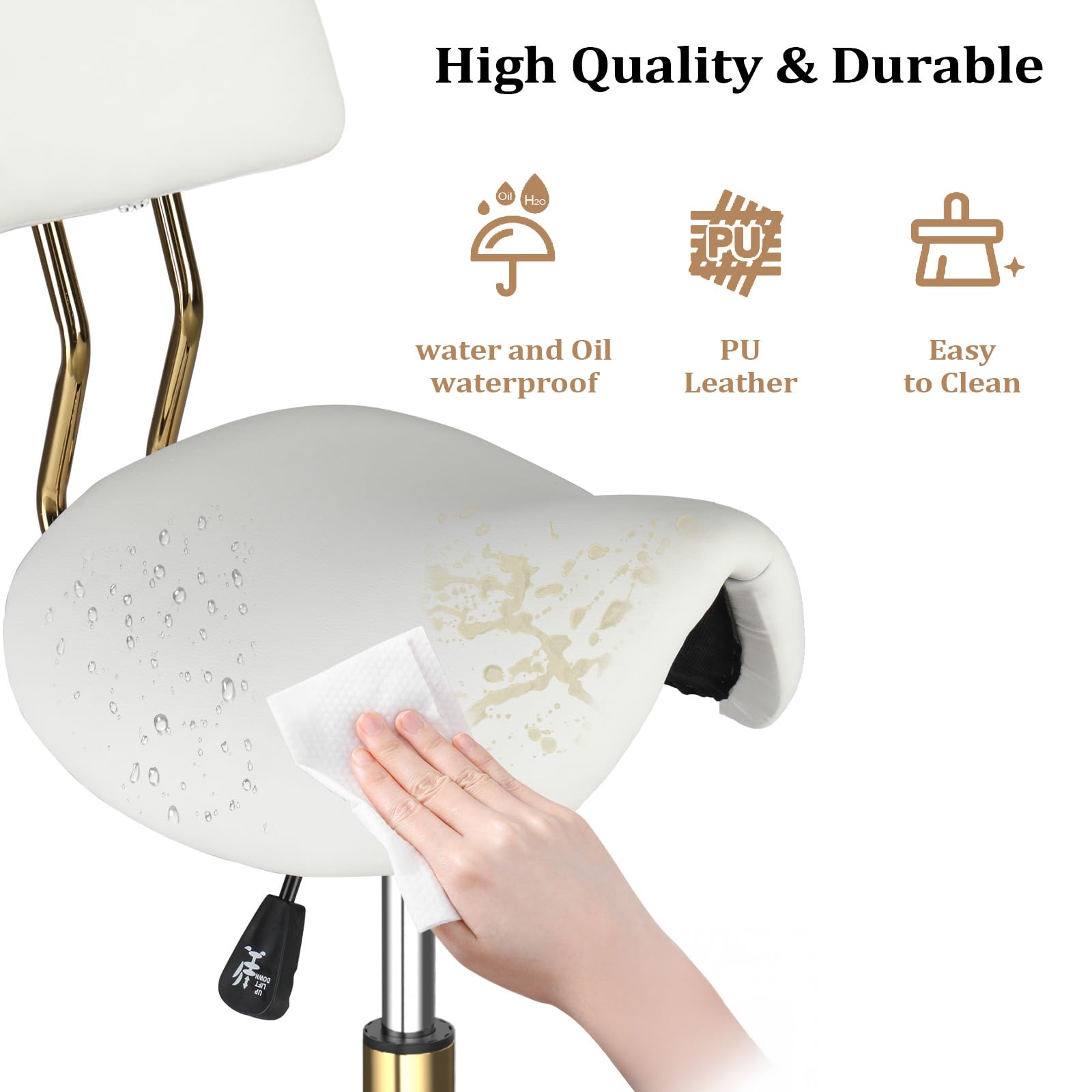 OmySalon Hydraulic Adjustable Rolling Saddle Stool with Back Support