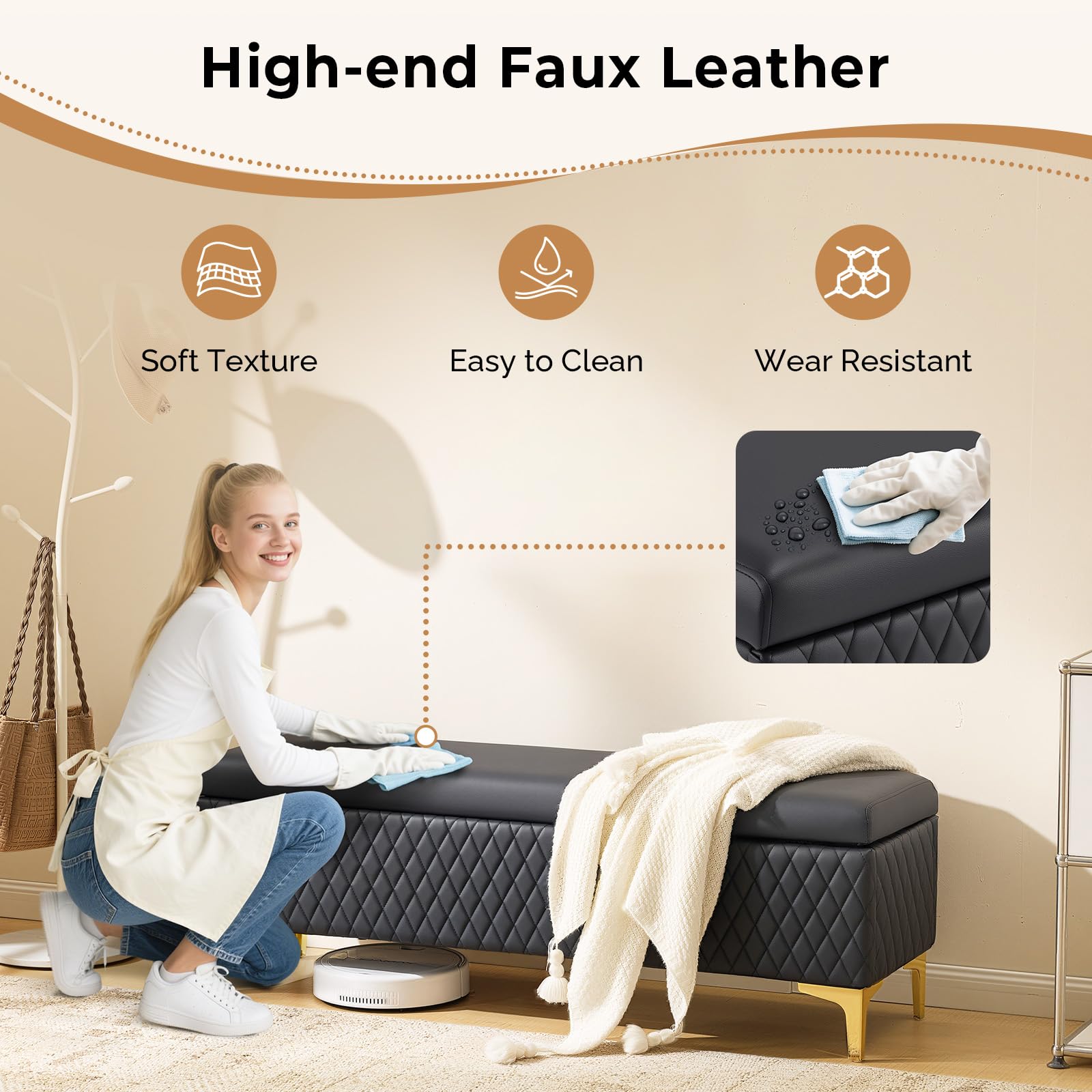 OmySalon WRB1701 53.7in Faux Leather Waiting Room Reception Bench Chair with Hidden Storage