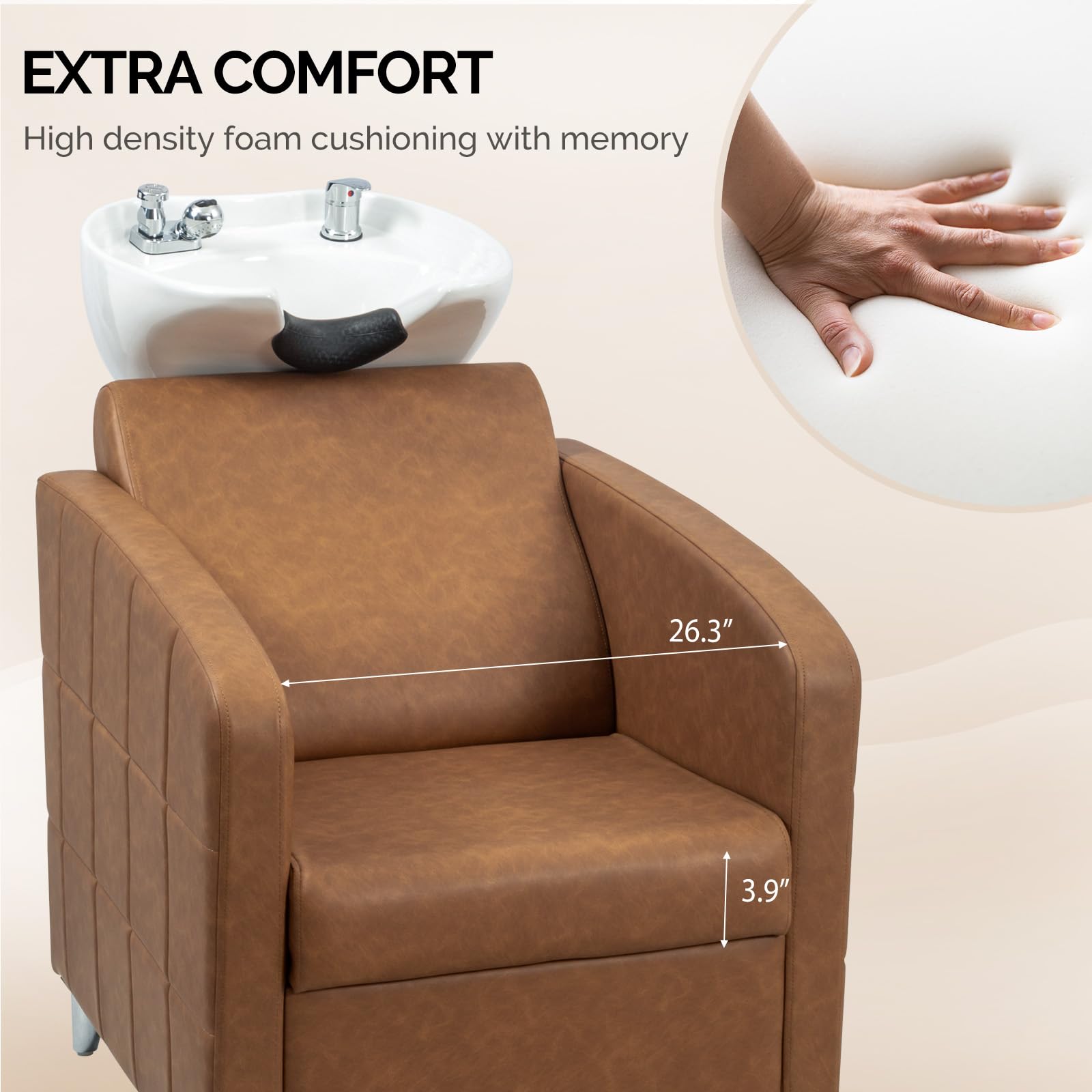 OmySalon BU1401 Salon Shampoo Bowl and Chair Backwash Unit with Extra Wide Seat & Porcelain Hair Washing Sink