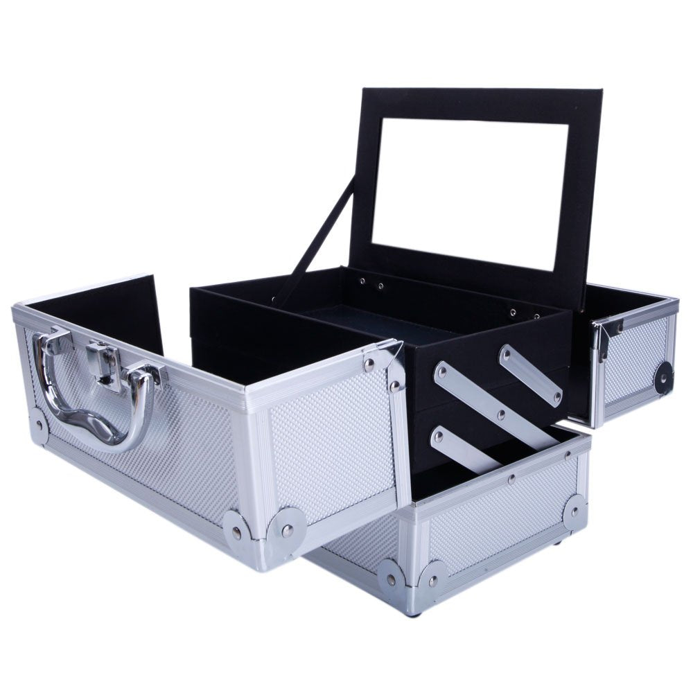 OmySalon SM-2176 Portable Handle Large Storage Lockable Cosmetic Makeup Train Case with Mirror Lock