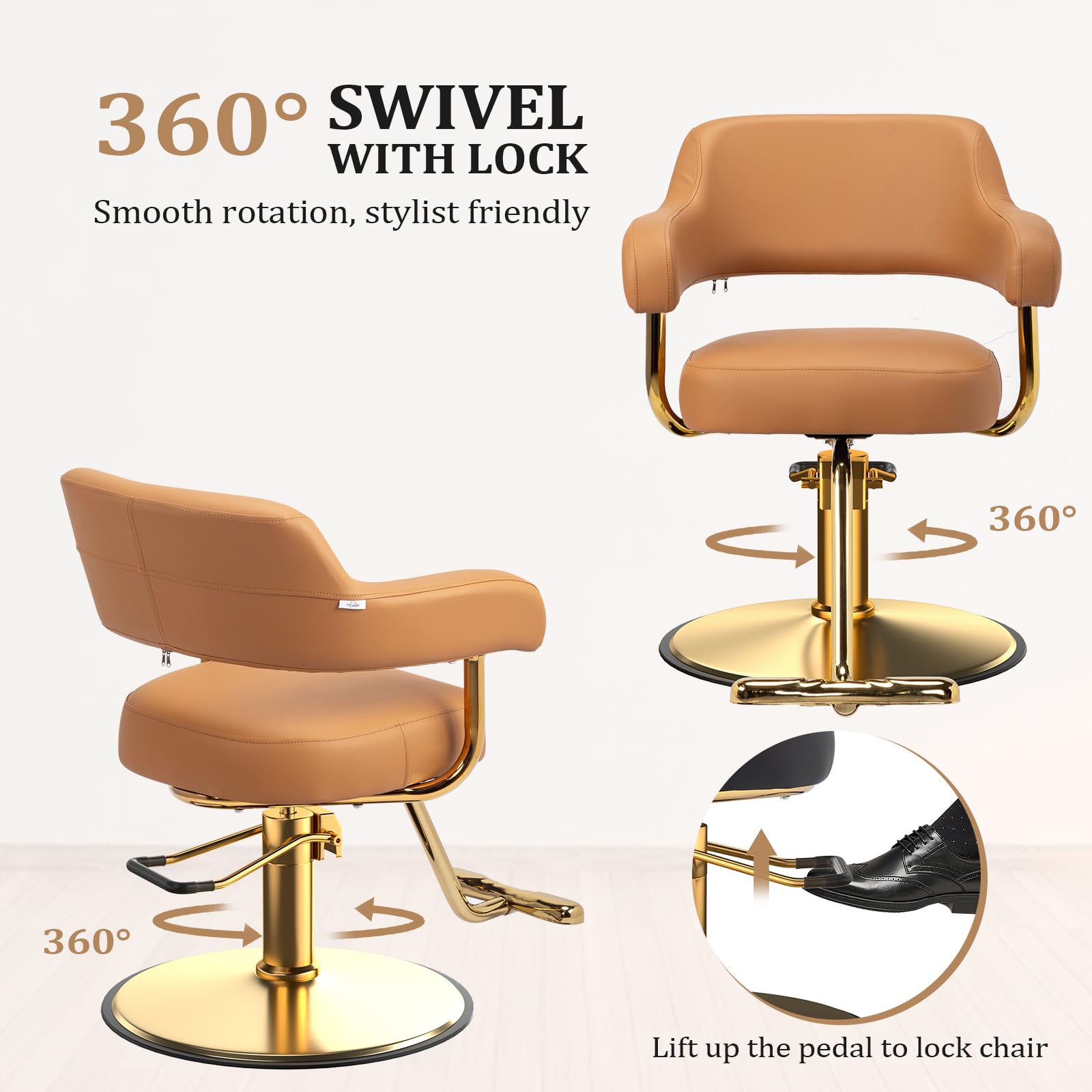 OmySalon SC3301 Heavy-Duty Hydraulic Styling Chair with Open Back & Gold Footrest