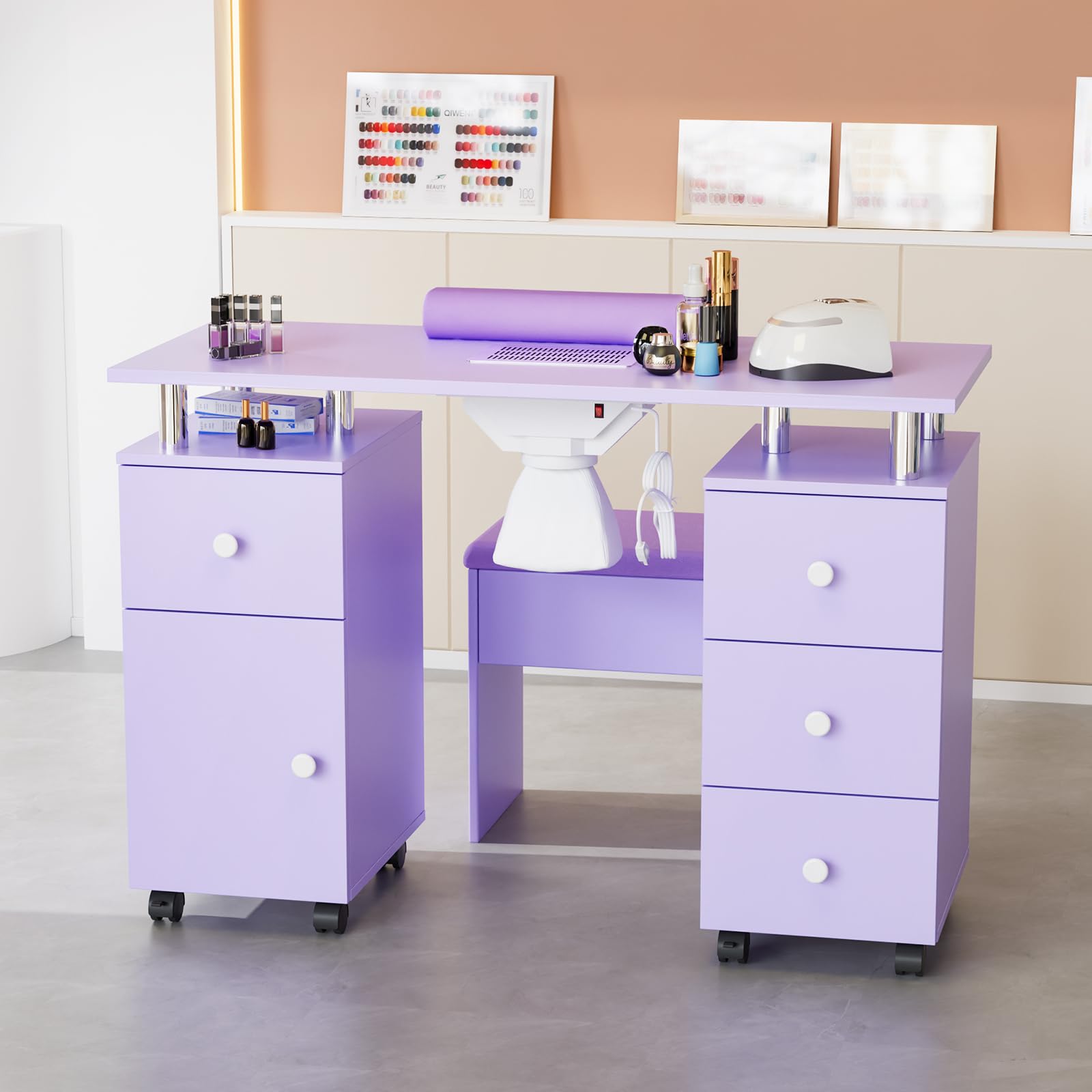 OmySalon MT-DCCH Nail Manicure Table and Chair Set w/Electric Dust Collector & Wrist Rest