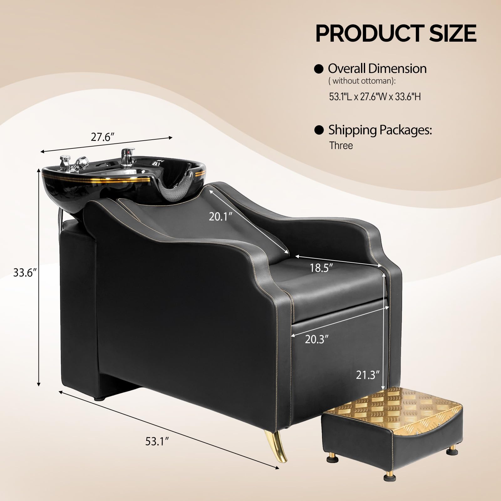 OmySalon BU1301 Salon Shampoo Bowl and Chair Backwash Unit with Extra Large Ceramic Bowl & Freestanding Ottoman