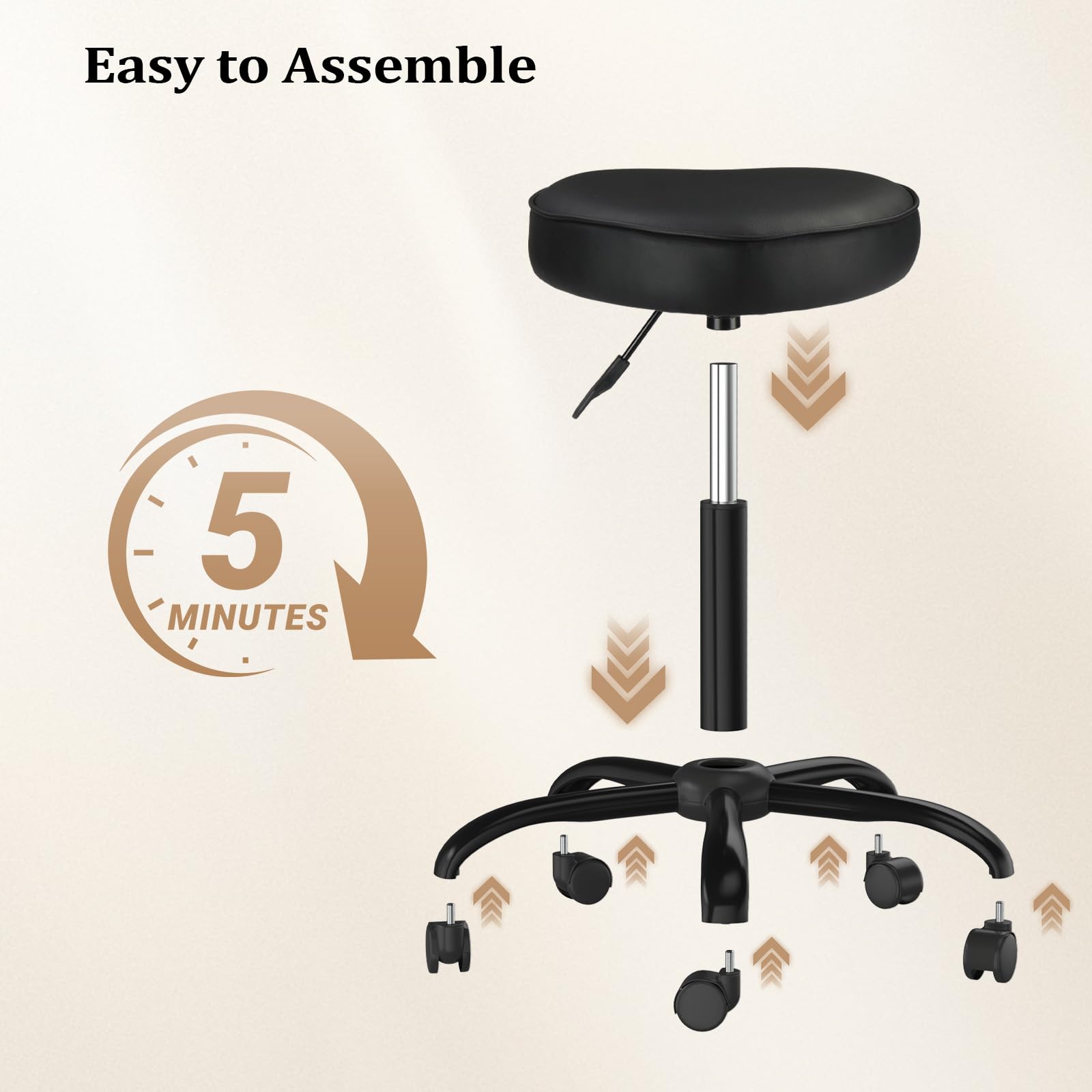 OmySalon 360° Swivel Heart-Shaped Hydraulic Rolling Salon Stool with Wheels