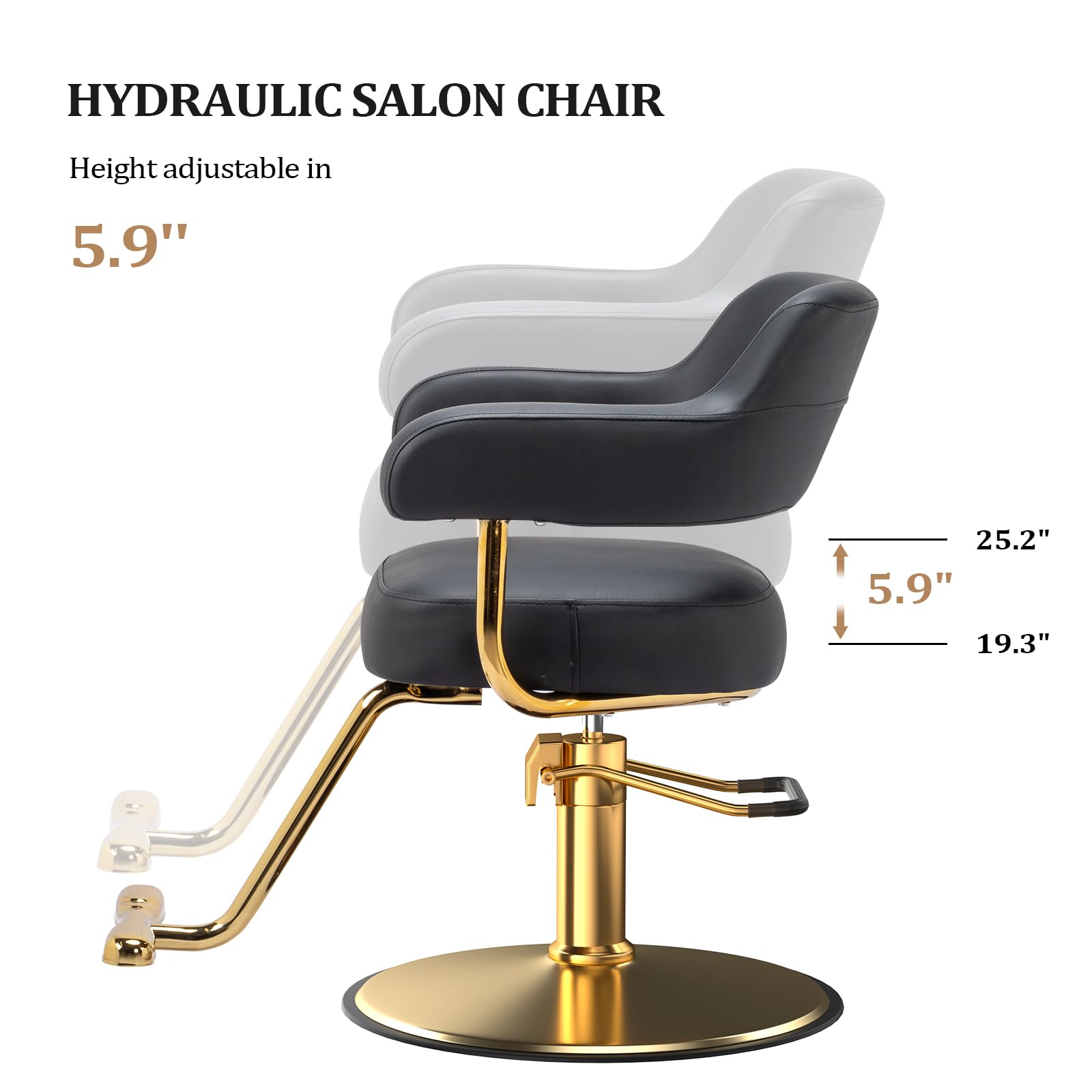 OmySalon SC3301 Heavy-Duty Hydraulic Styling Chair with Open Back & Gold Footrest