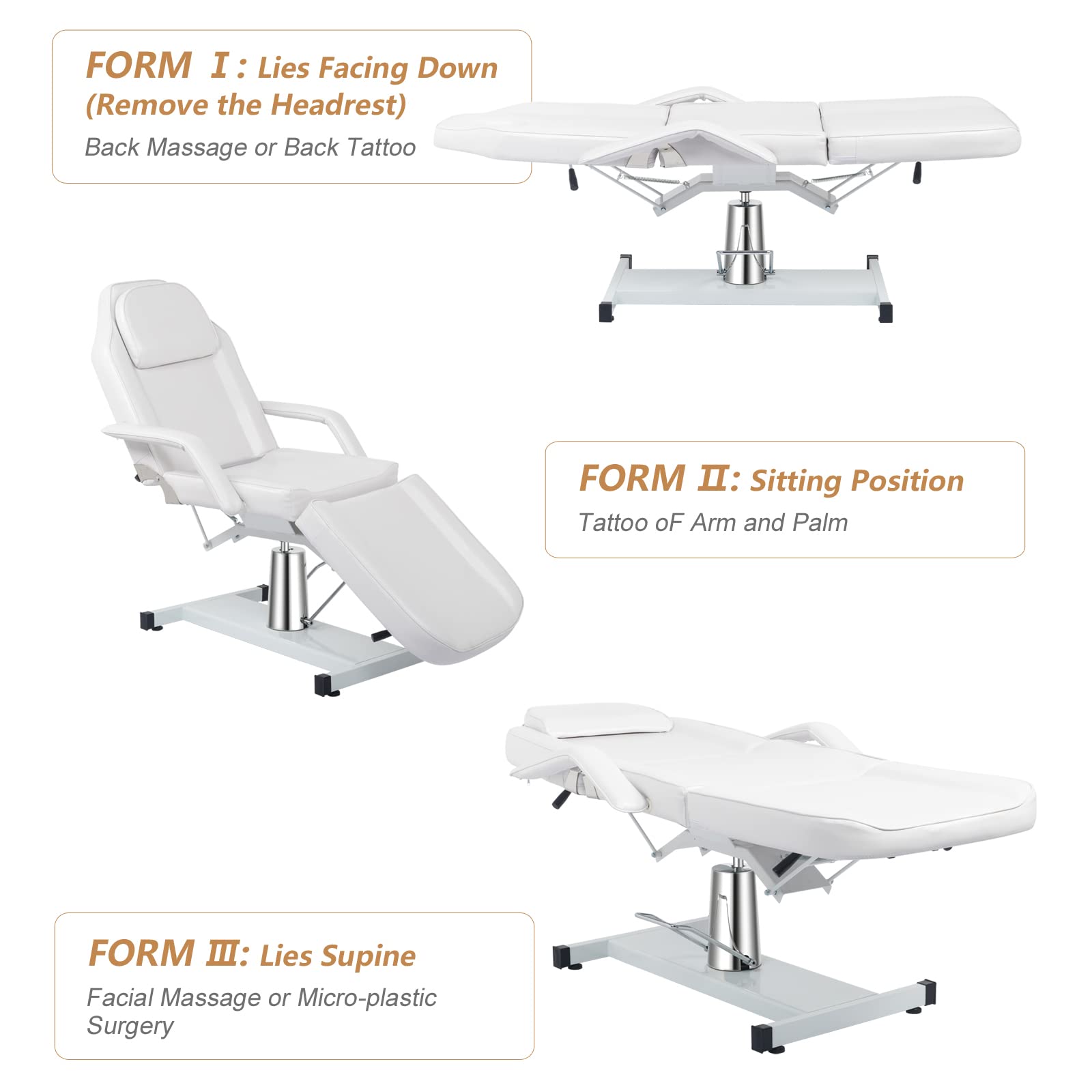 OmySalon SBWP 73in 360 Degree Rotating Hydraulic Height Adjustable Facial Massage Bed