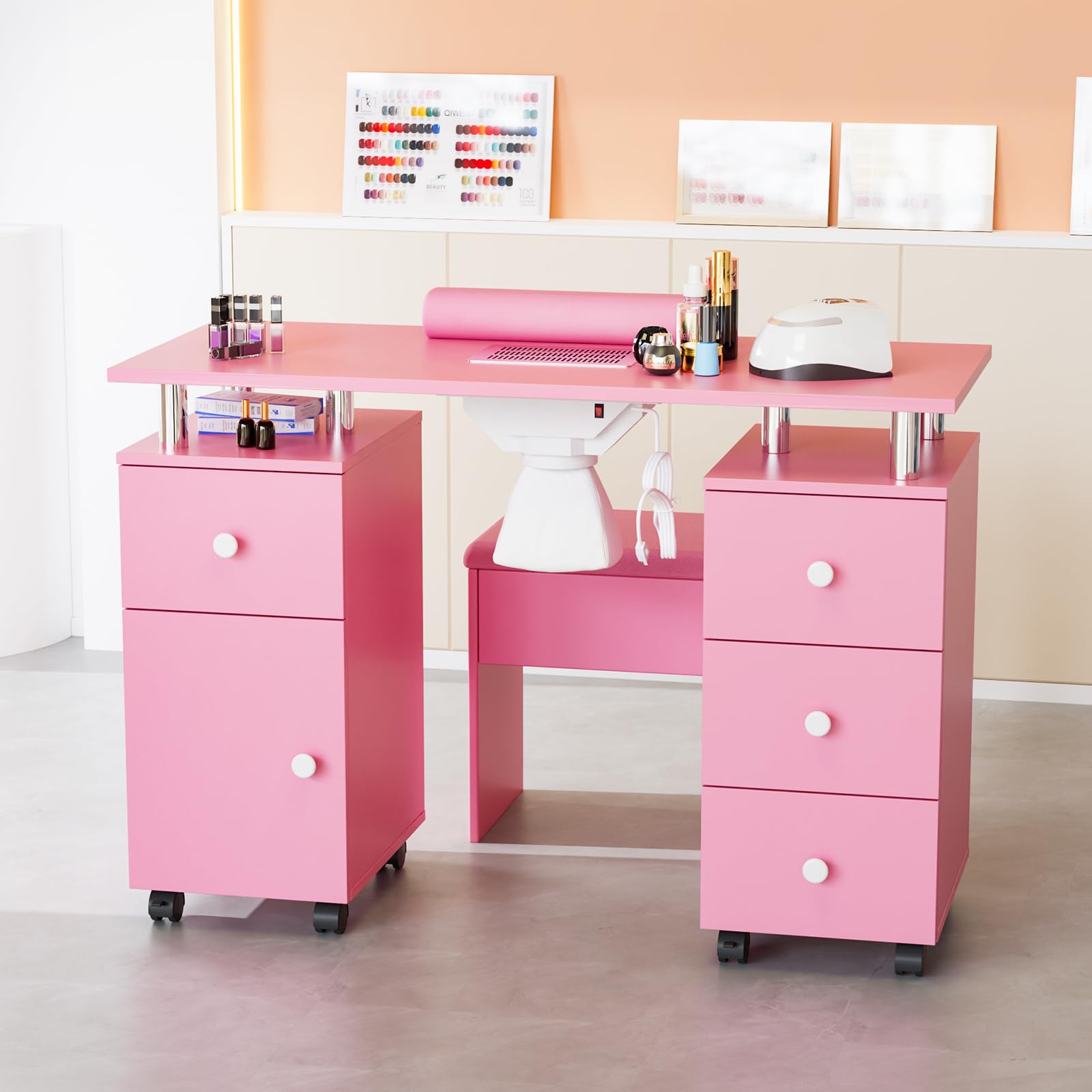 OmySalon MT-DCCH Nail Manicure Table and Chair Set w/Electric Dust Collector & Wrist Rest