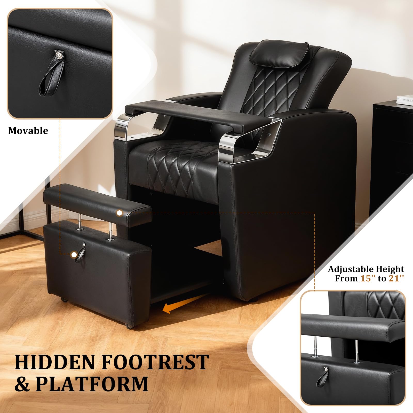 OmySalon PCE-WRS Electric Pedicure Chair with Adjustable Backrest & Movable Hand Pillow & Hidden Storage Platform