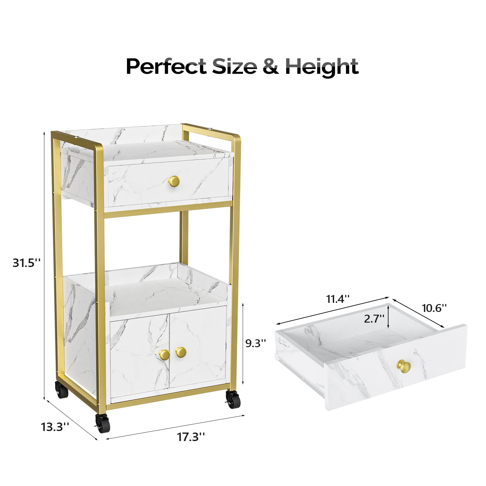 OmySalon Rolling Utility Esthetician Trolley Cart with Wheels