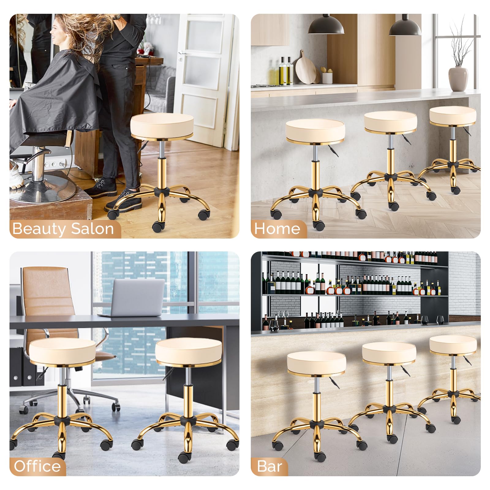 OmySalon Luxury 360° Swivel Hydraulic Adjustable Rolling Round Stool with Wheels