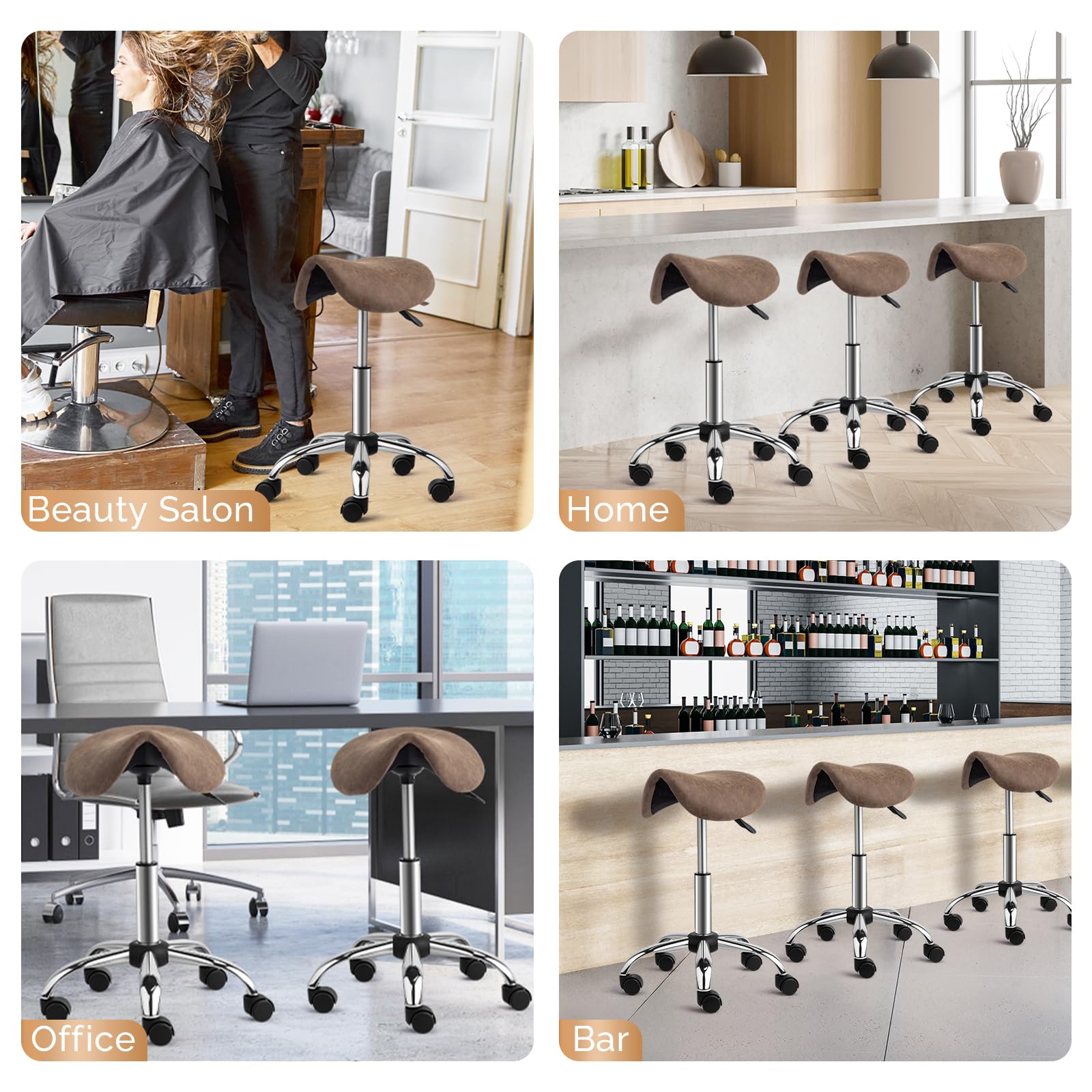 OmySalon Hydraulic Adjustable Rolling Saddle Stool with Swivel Wheels