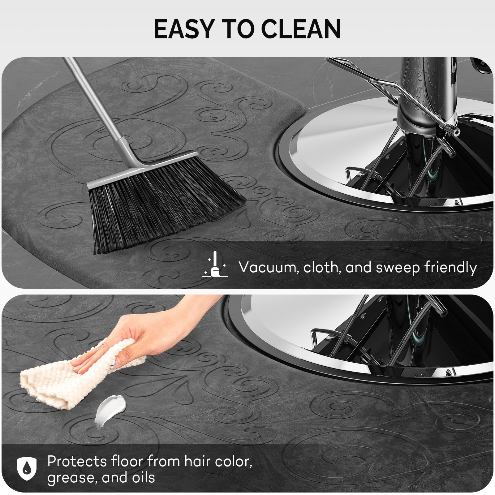 OmySalon 3'x5' Semi-Circle 3D Embossed Anti-Fatigue Salon Mat with Round Cutout 5/8" Thick