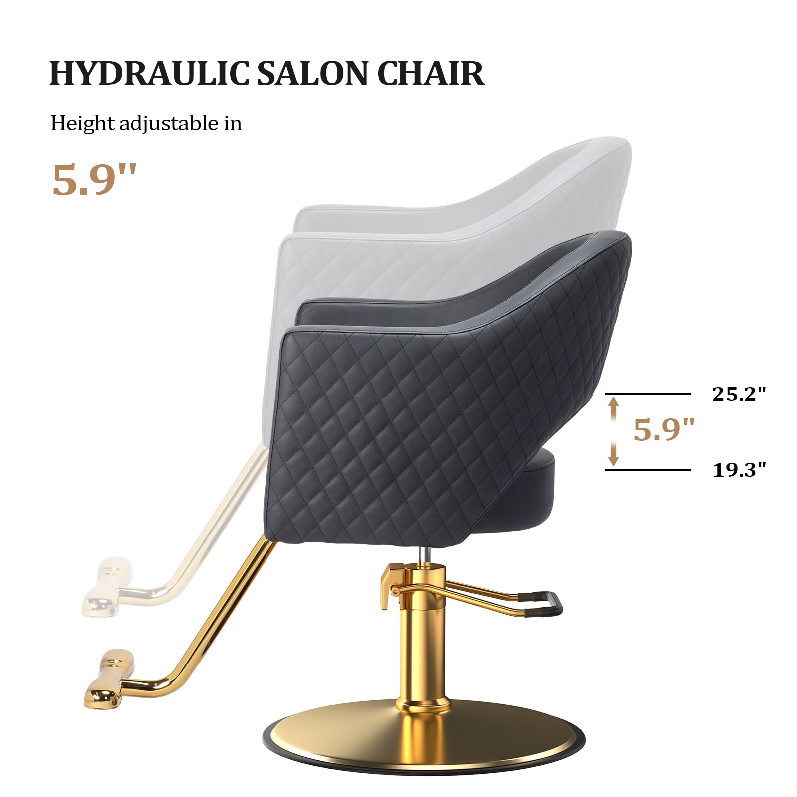 OmySalon SC3401 Heavy Duty 360° Swivel Styling Chair with Rhombus Stitch Pattern Back & Gold Footrest