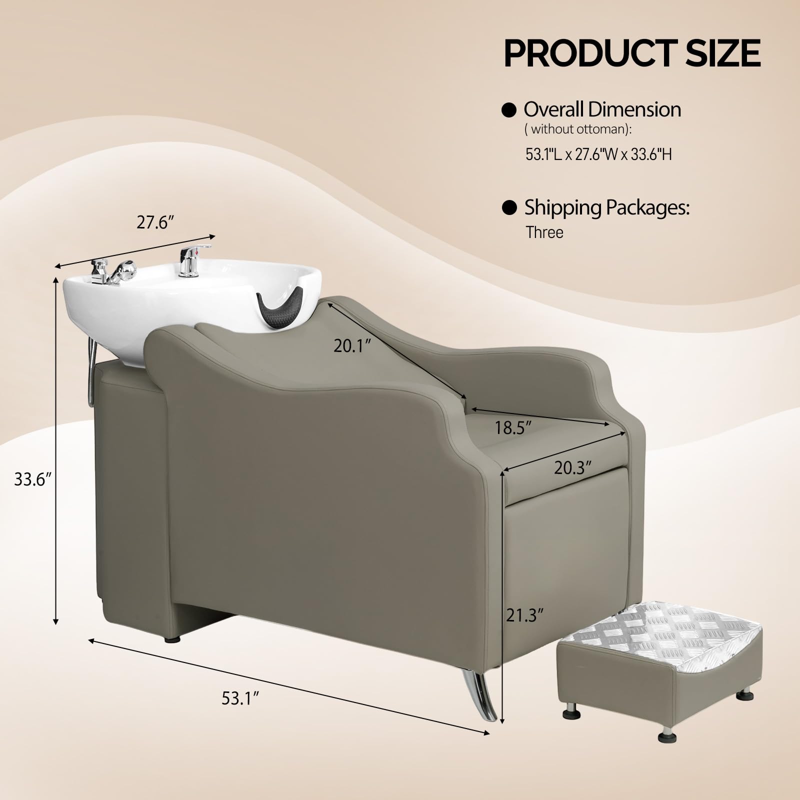 OmySalon BU1301 Salon Shampoo Bowl and Chair Backwash Unit with Extra Large Ceramic Bowl & Freestanding Ottoman