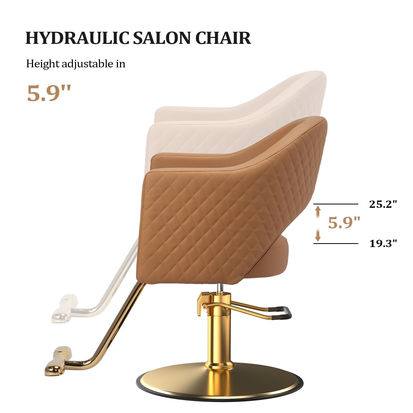 OmySalon SC3401 Heavy Duty 360° Swivel Styling Chair with Rhombus Stitch Pattern Back & Gold Footrest
