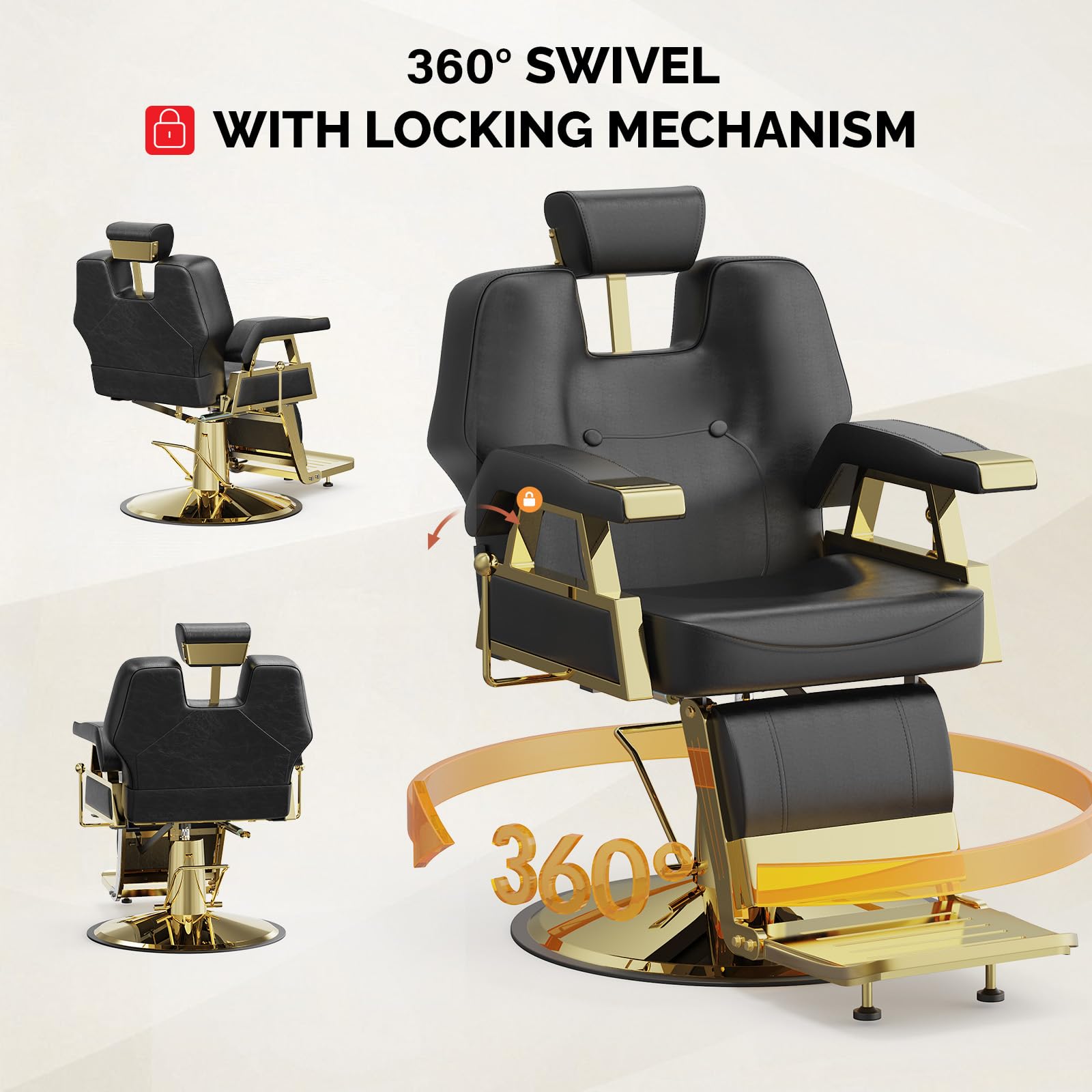 OmySalon BC1501 Professional Heavy Duty Hydraulic Reclining Barber Chair