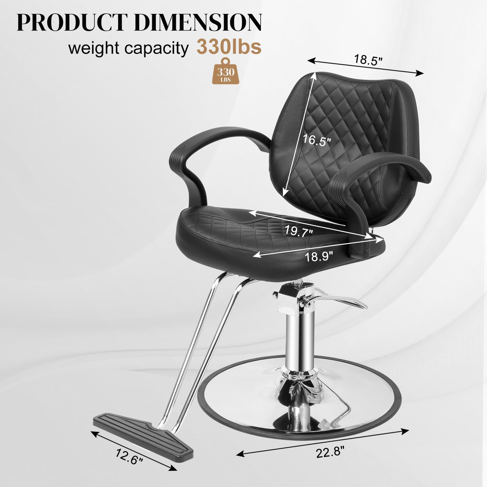 OmySalon SC2901 Ergonomic 360-Degree Swivel Hydraulic Hair Stylist Salon Chair with Curved Armrests