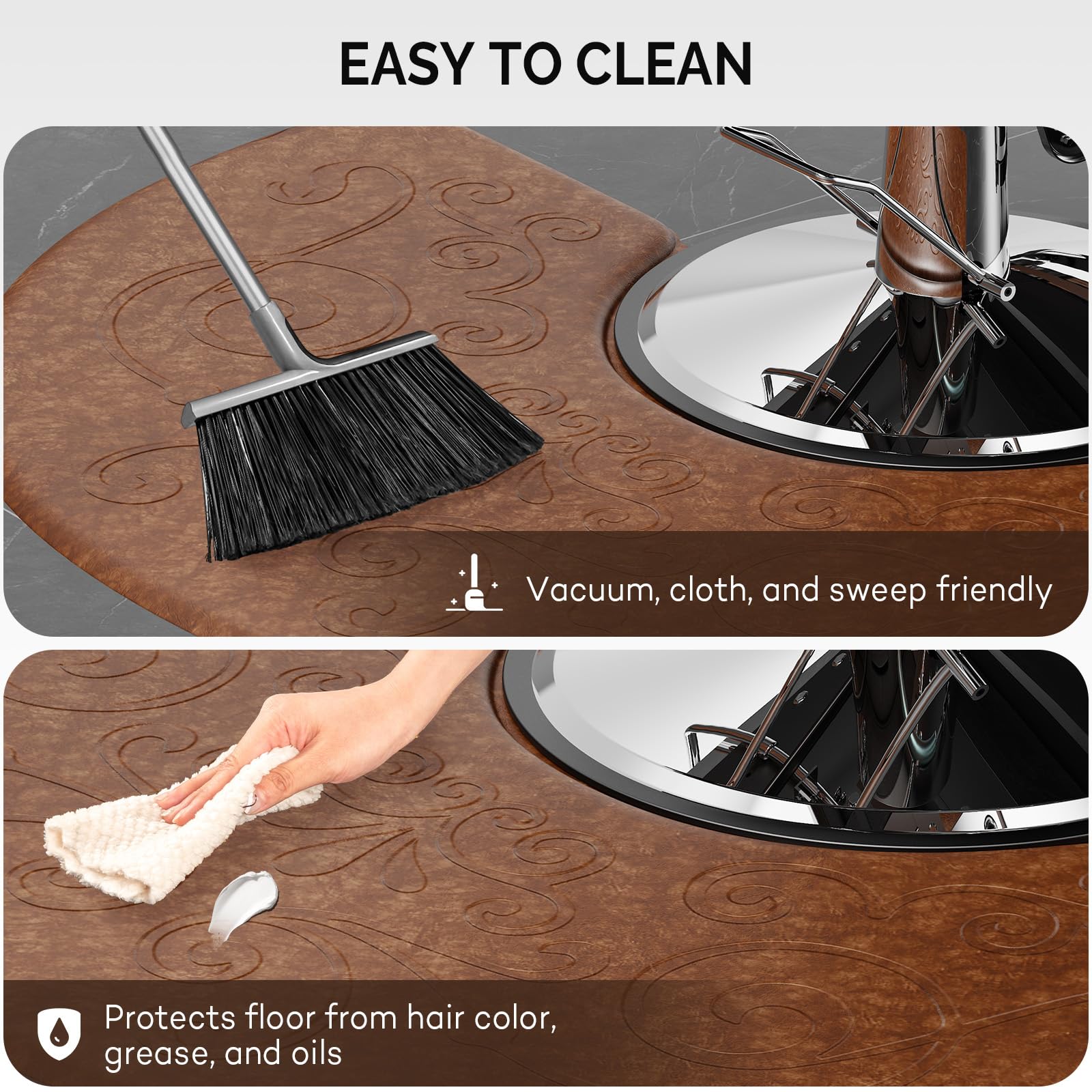 OmySalon 3'x5' Semi-Circle 3D Embossed Anti-Fatigue Salon Mat with Round Cutout 5/8" Thick