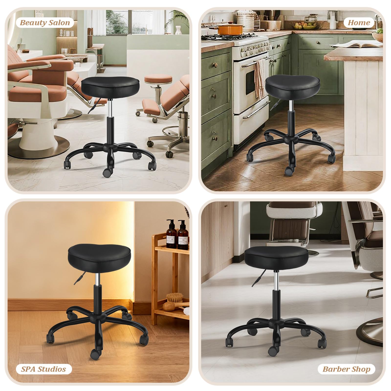 OmySalon 360° Swivel Heart-Shaped Hydraulic Rolling Salon Stool with Wheels