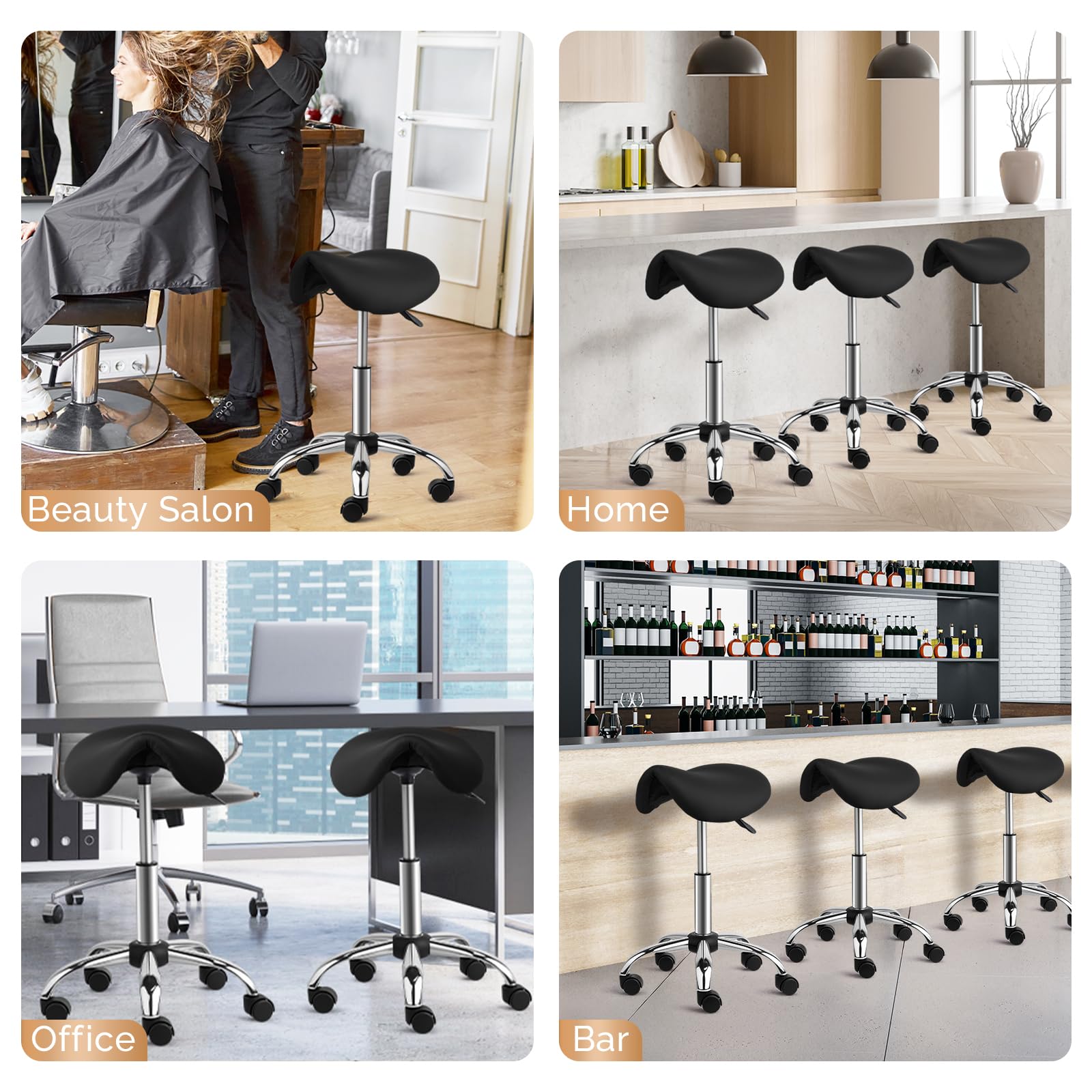 OmySalon Hydraulic Adjustable Rolling Saddle Stool with Swivel Wheels