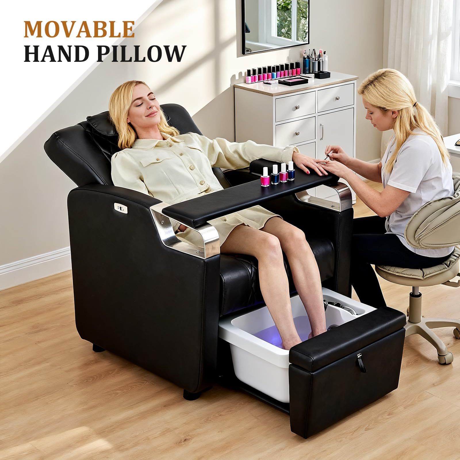 OmySalon PCE-WRS Electric Pedicure Chair with Adjustable Backrest & Movable Hand Pillow & Hidden Storage Platform