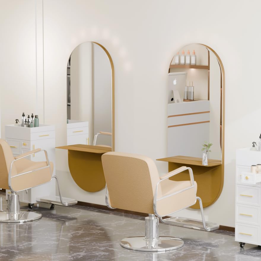 OmySalon SMC Large Oval Wall Mounted Full Body Mirror with Removable Shelf