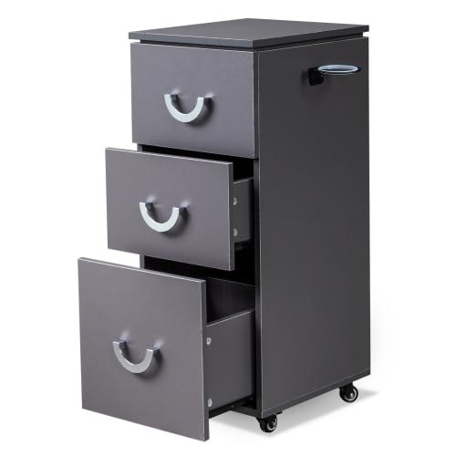 OmySalon Wooden Rolling Salon Trolley Cart w/Wheels & 3 Drawers