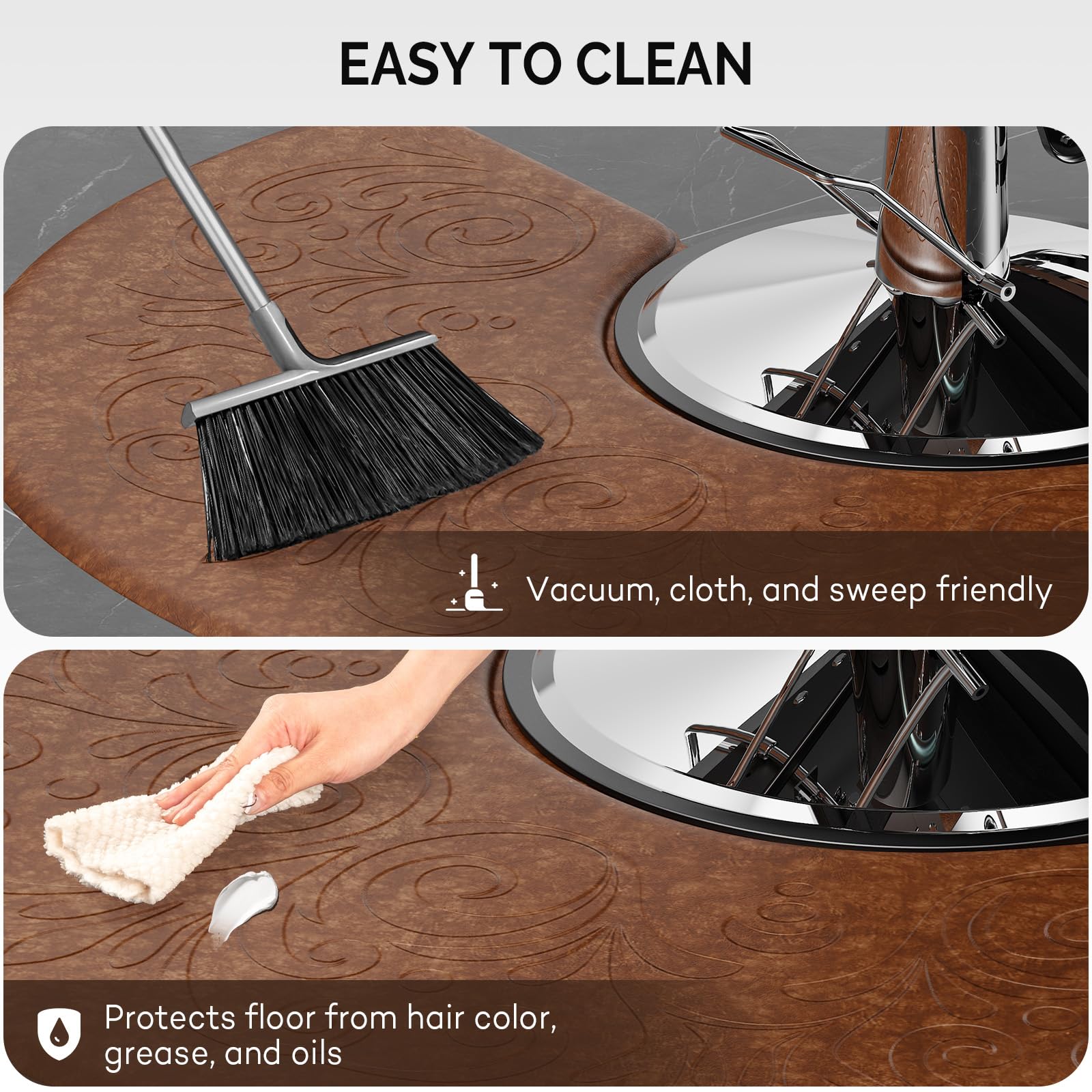 OmySalon 3'x5' Semi-Circle 3D Embossed Anti-Fatigue Salon Mat with Round Cutout 5/8" Thick
