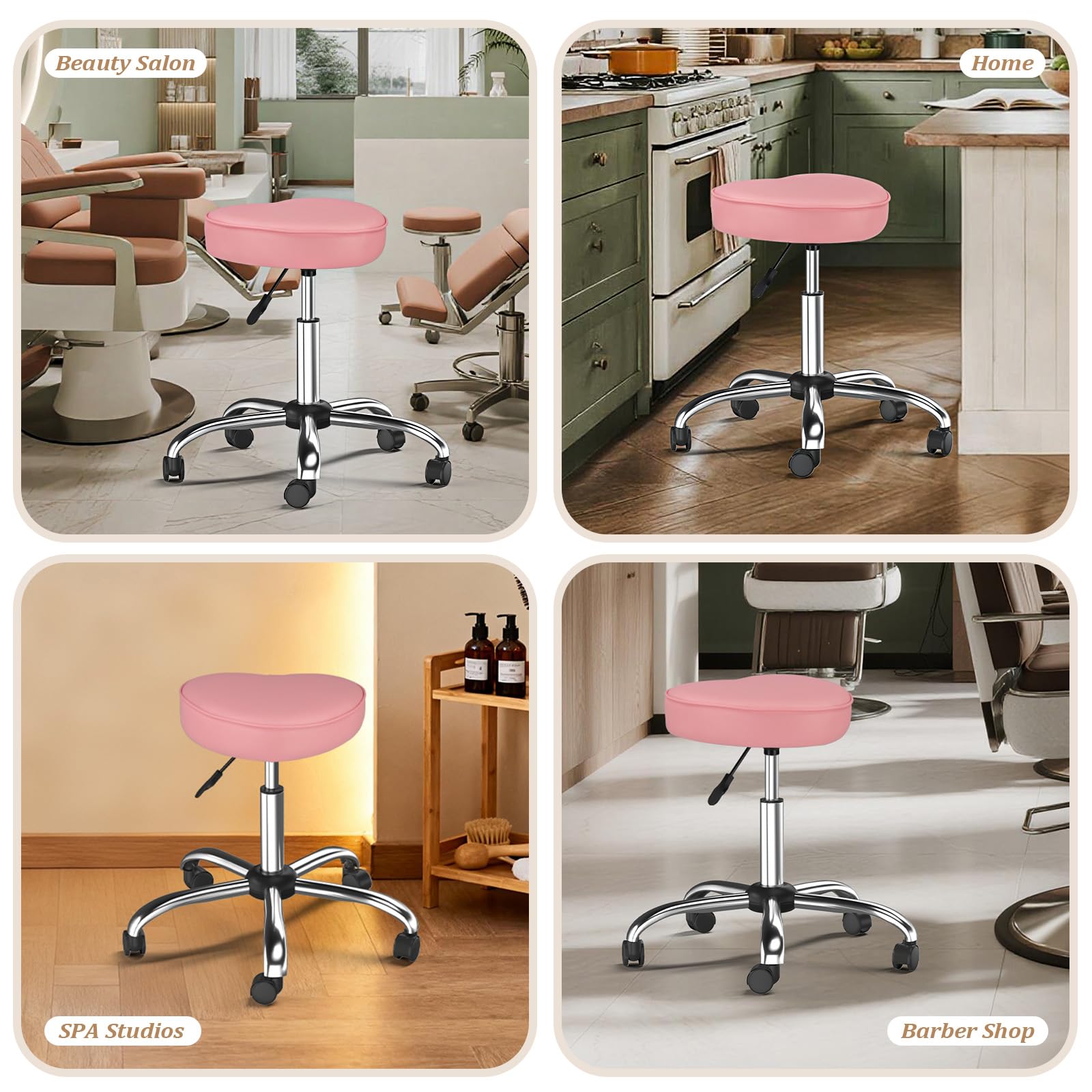OmySalon 360° Swivel Heart-Shaped Hydraulic Rolling Salon Stool with Wheels