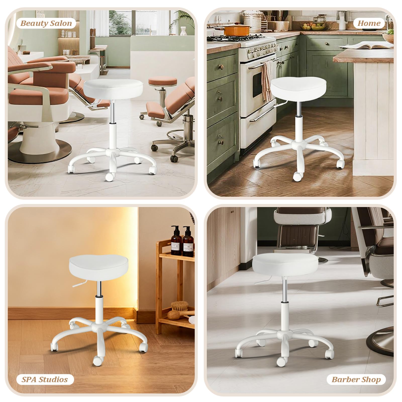 OmySalon 360° Swivel Heart-Shaped Hydraulic Rolling Salon Stool with Wheels
