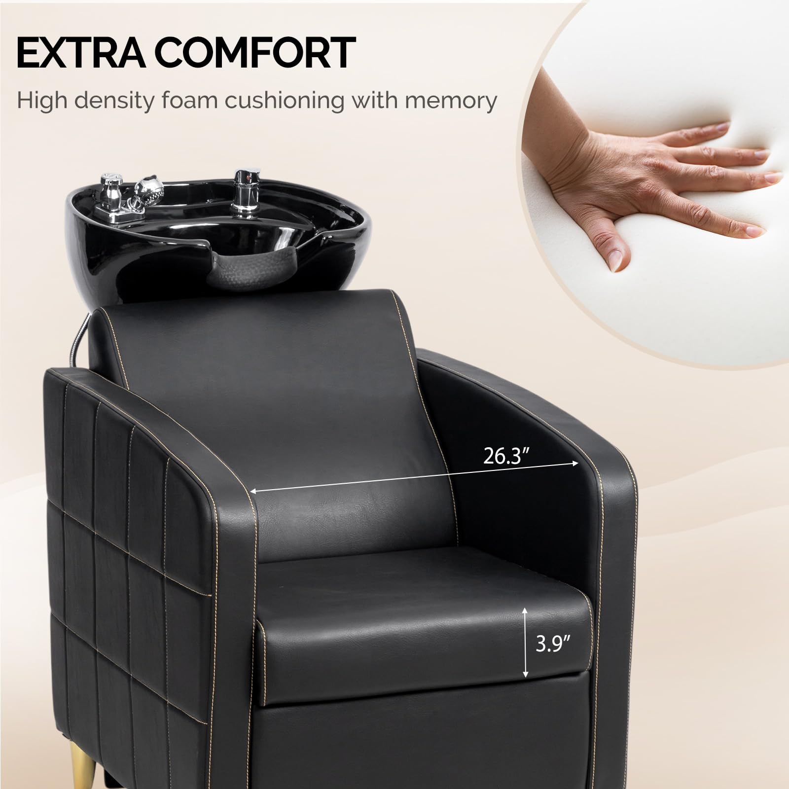 OmySalon BU1401 Salon Shampoo Bowl and Chair Backwash Unit with Extra Wide Seat & Porcelain Hair Washing Sink