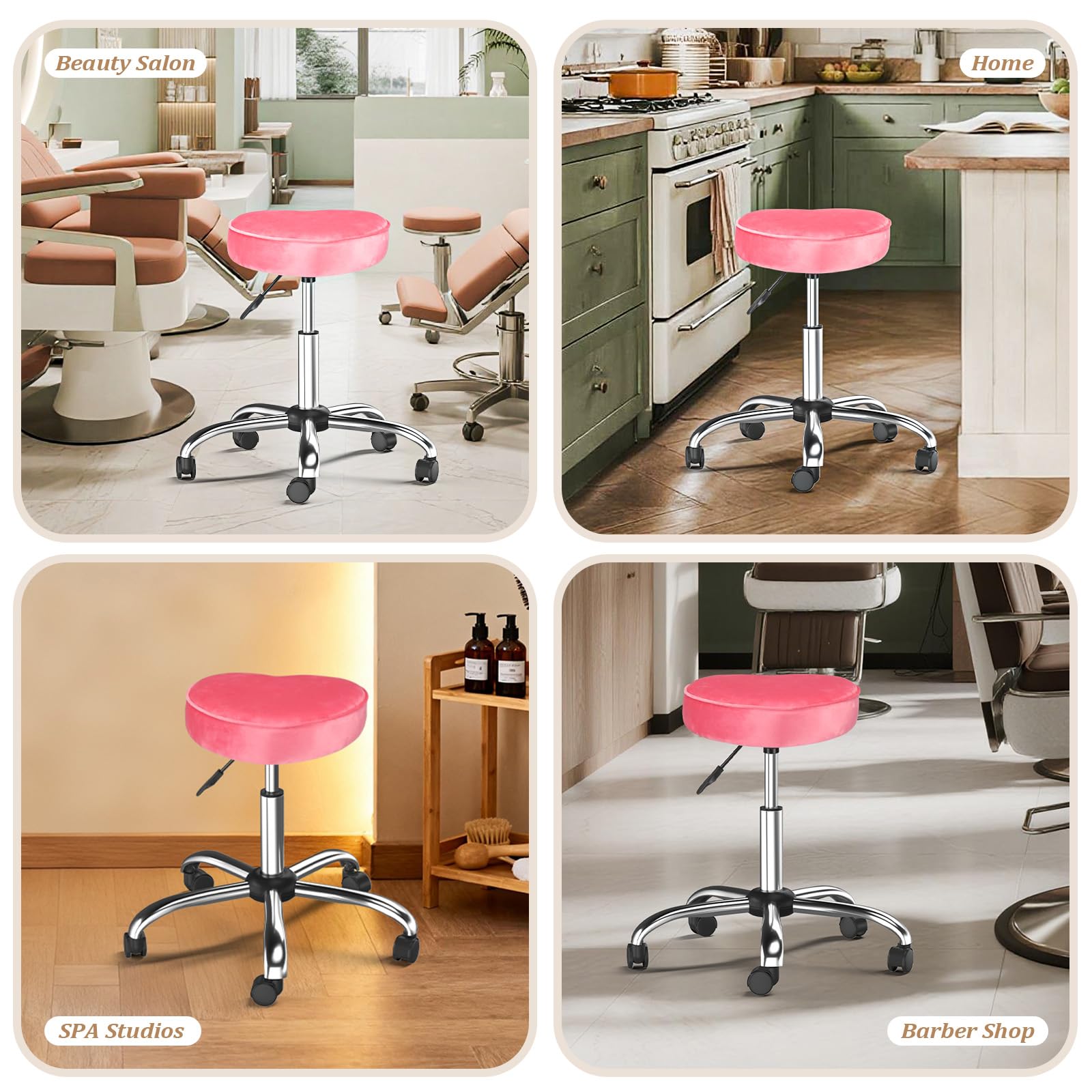 OmySalon 360° Swivel Heart-Shaped Hydraulic Rolling Salon Stool with Wheels