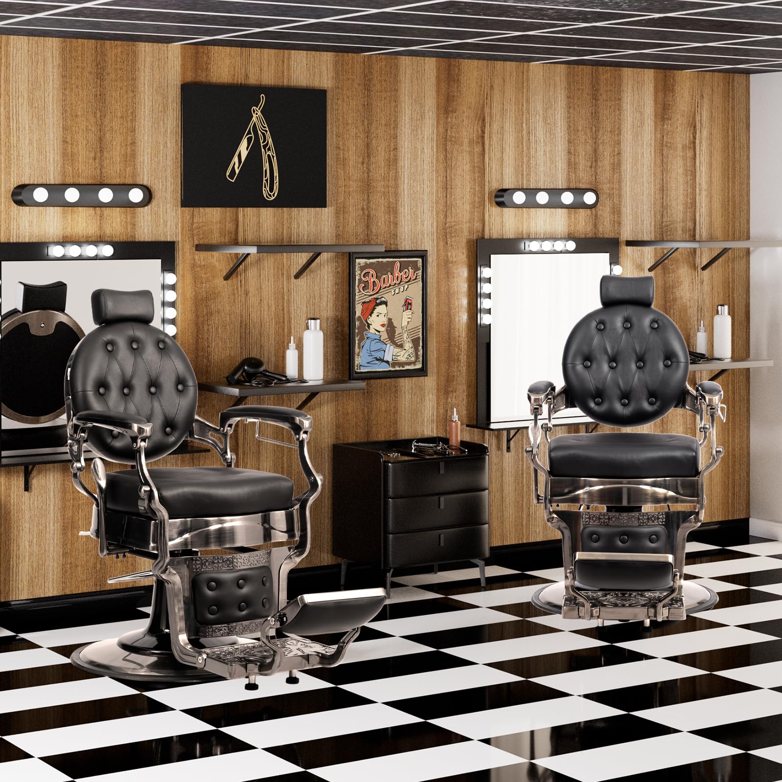 OmySalon BC1601 Vintage Style Heavy Duty Hydraulic Recline Barber Chair
