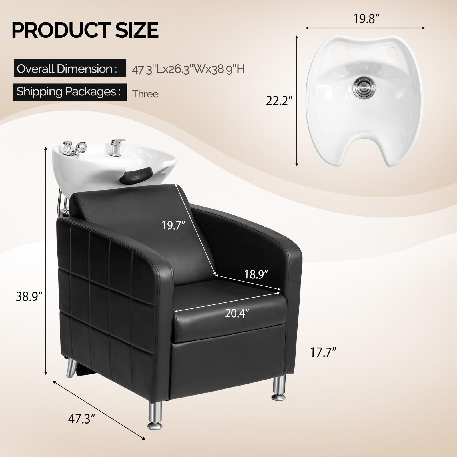 OmySalon BU1401 Salon Shampoo Bowl and Chair Backwash Unit with Extra Wide Seat & Porcelain Hair Washing Sink
