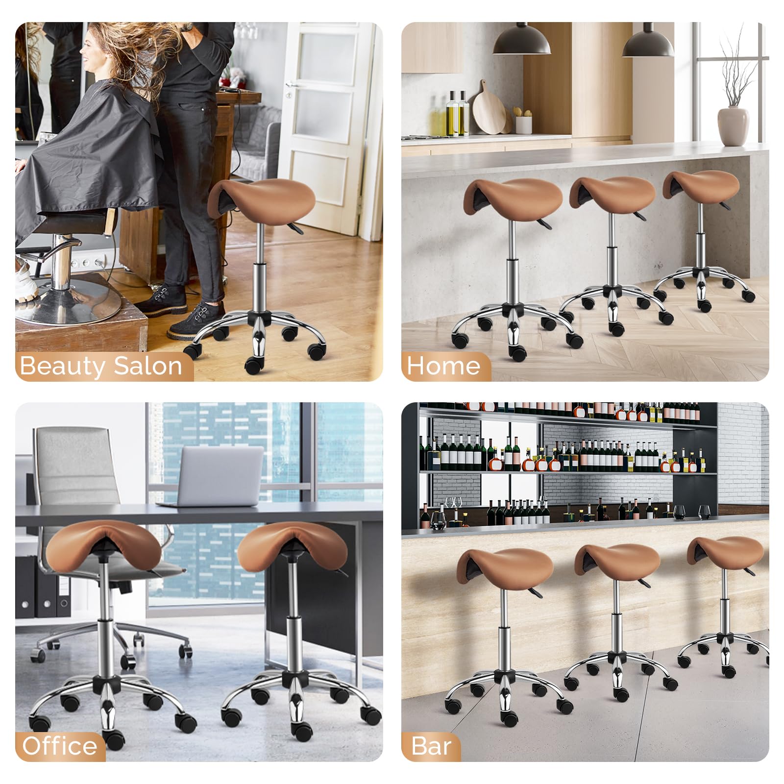 OmySalon Hydraulic Adjustable Rolling Saddle Stool with Swivel Wheels