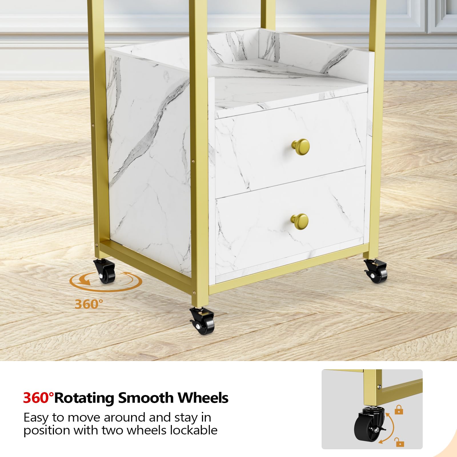 OmySalon Rolling Utility Esthetician Trolley Cart with Wheels