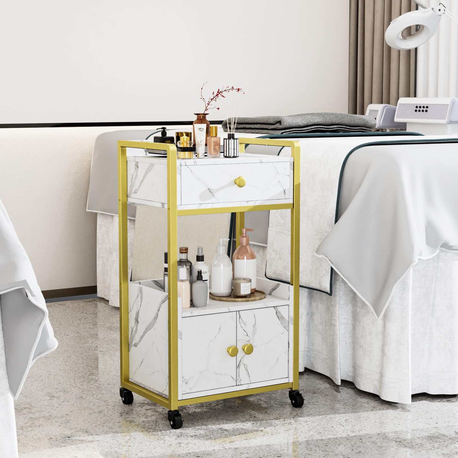 OmySalon Rolling Utility Esthetician Trolley Cart with Wheels