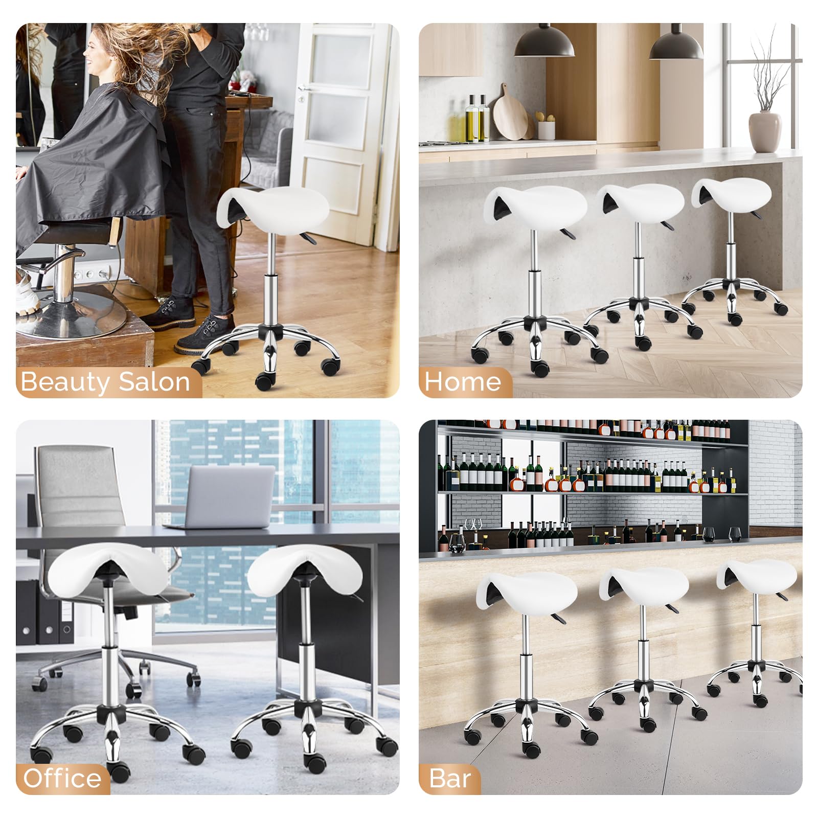 OmySalon Hydraulic Adjustable Rolling Saddle Stool with Swivel Wheels