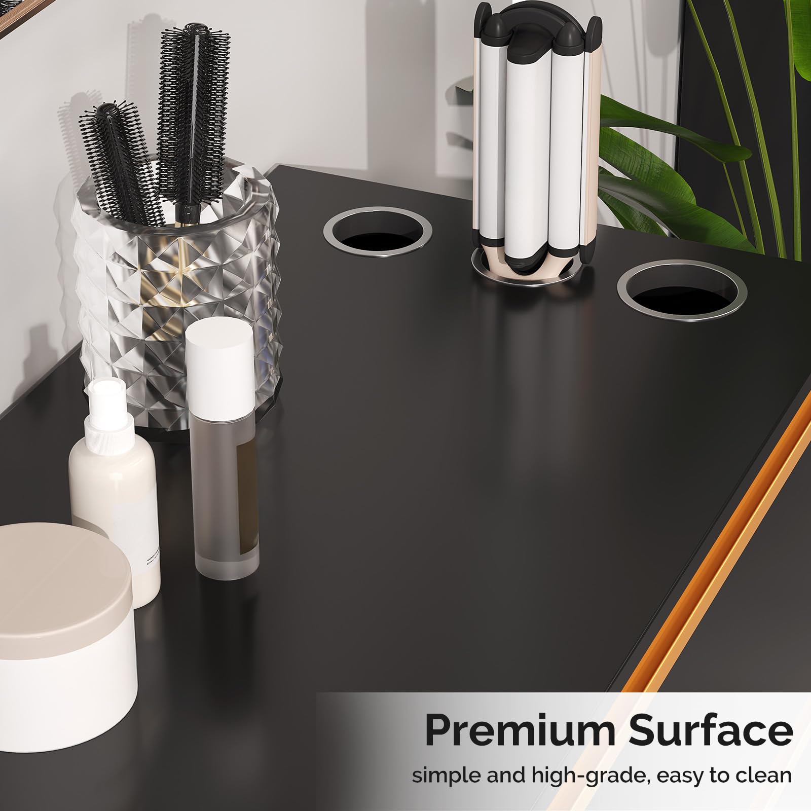 OmySalon HSCSM Salon Styling Storage Station w/Square Mirror & 3 Drawers 3 Hair Dryer Holders