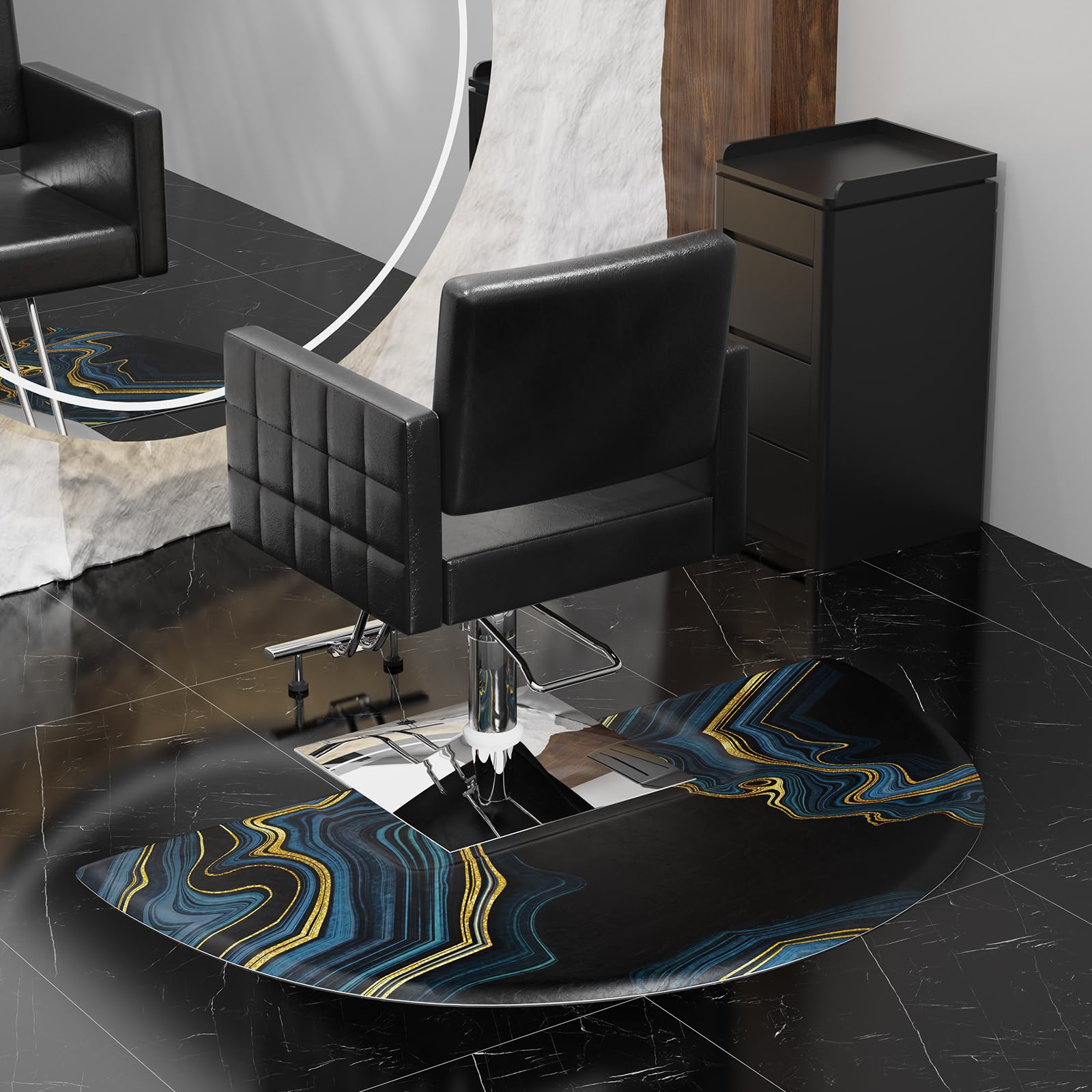 OmySalon 3' x 5' Circular Anti Fatigue Salon Mat for Square Base Styling Chair