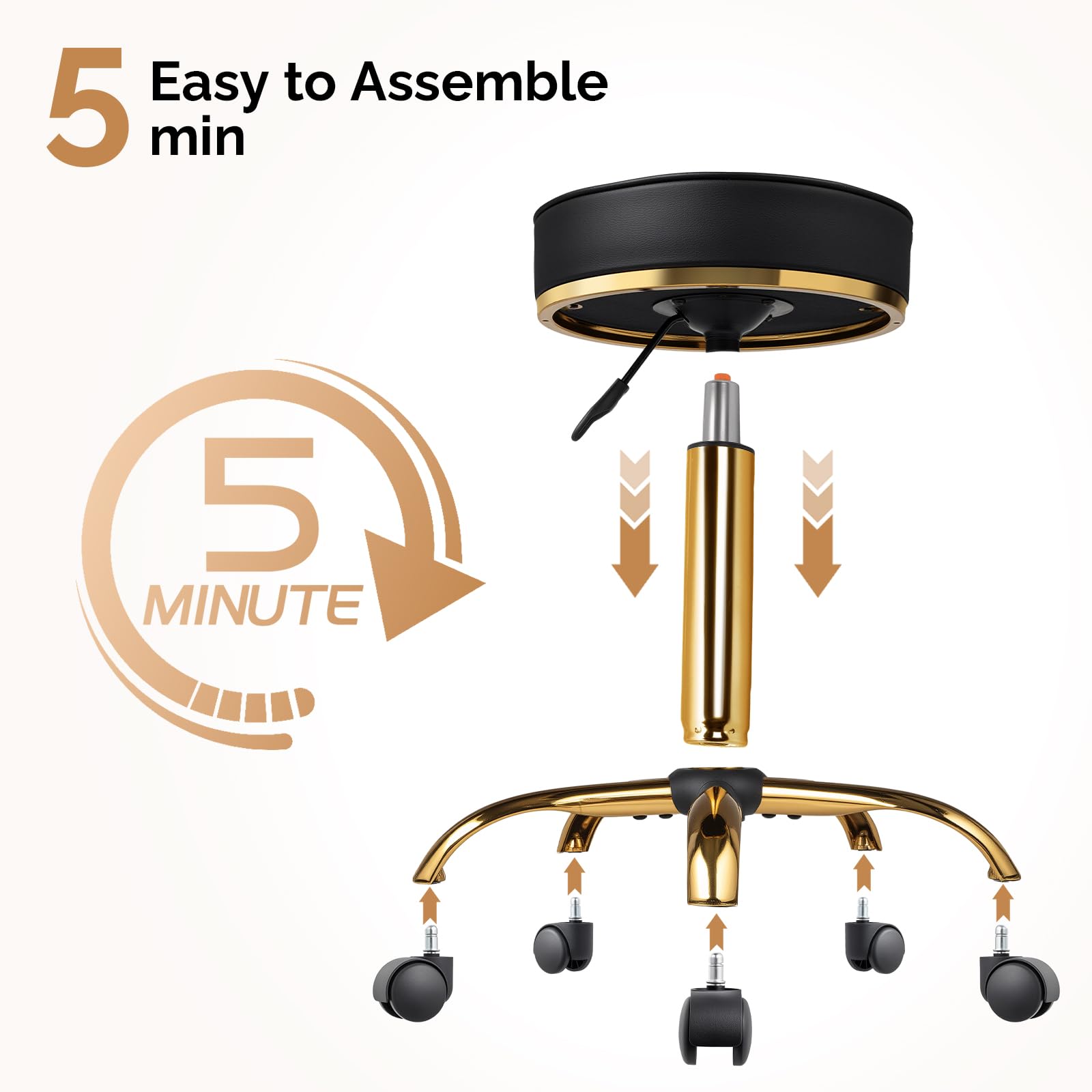 OmySalon Luxury 360° Swivel Hydraulic Adjustable Rolling Round Stool with Wheels