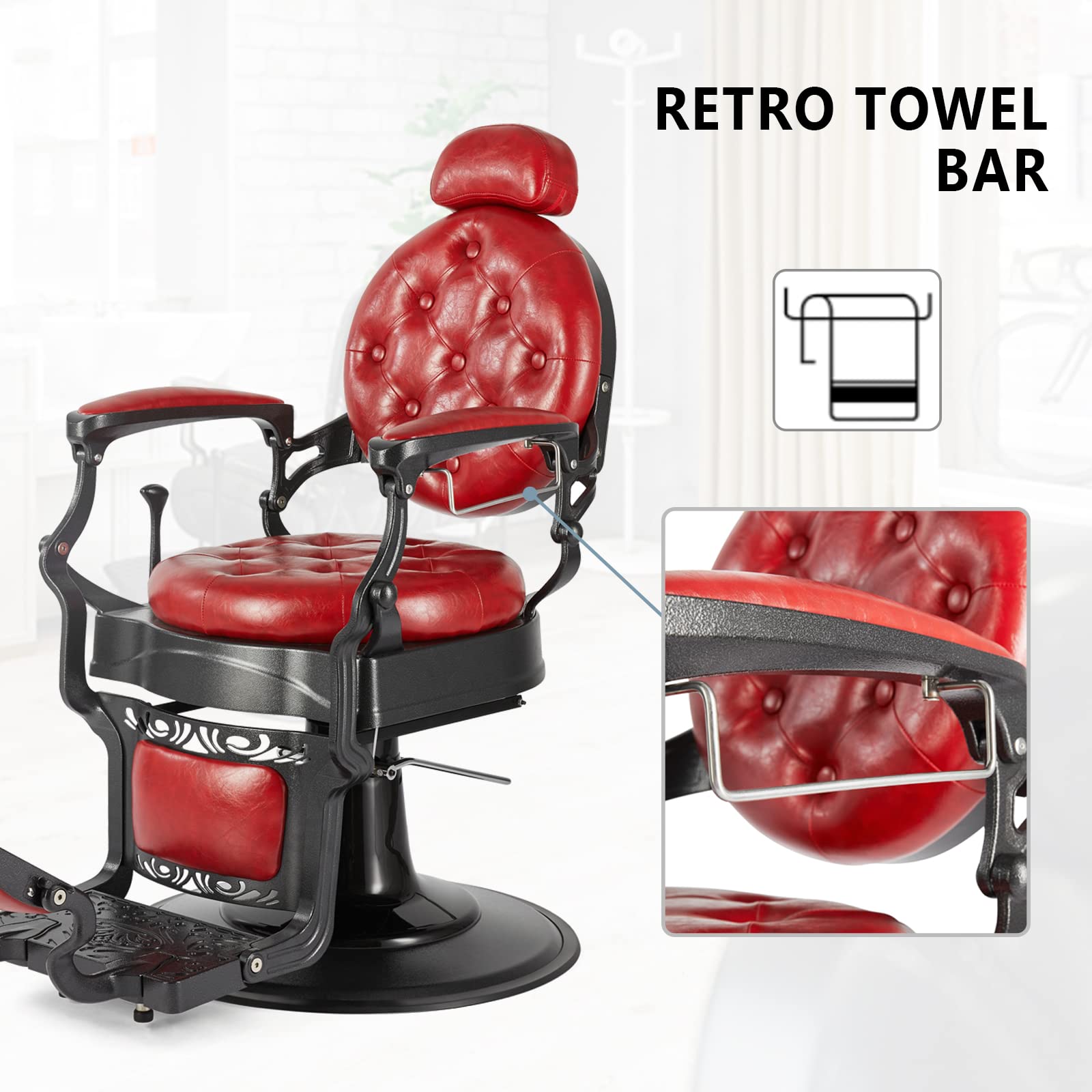OmySalon BC1101 Vintage Style Heavy Duty Hydraulic Recline Barber Chair